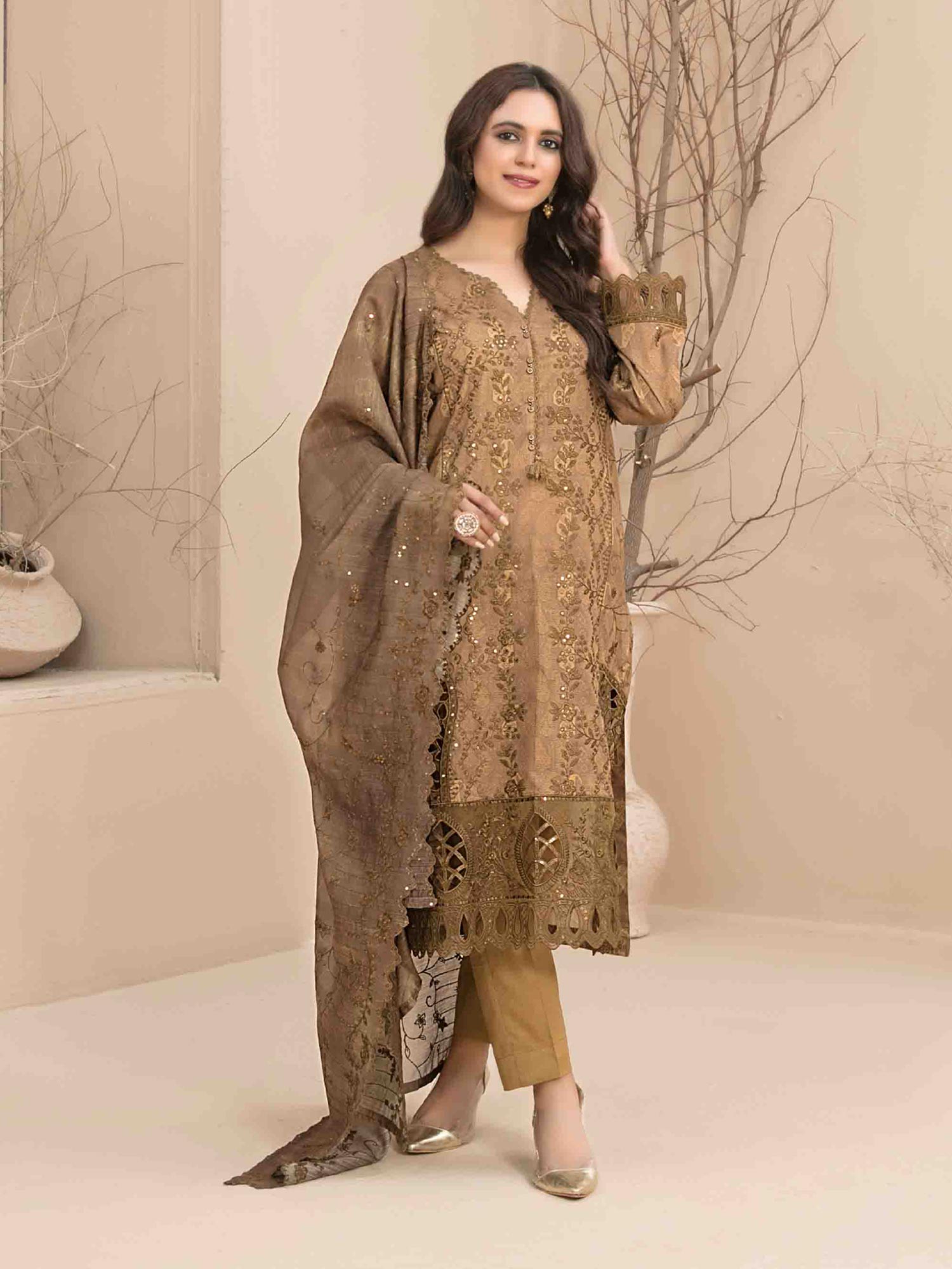 Tawakkal "Sarai" Embroidered Lawn Suit (D3184) - Bronze