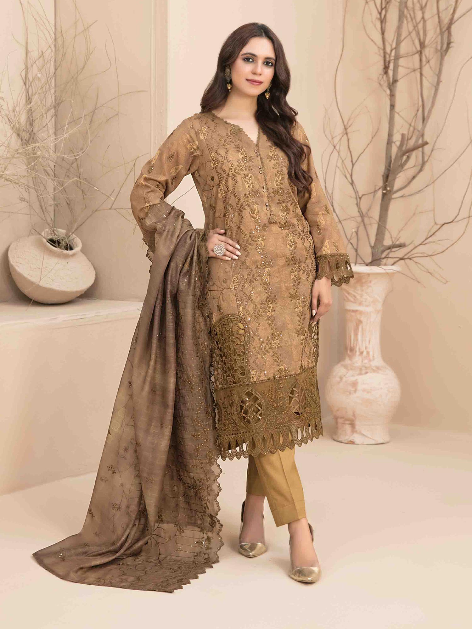 Tawakkal "Sarai" Embroidered Lawn Suit (D3184) - Bronze