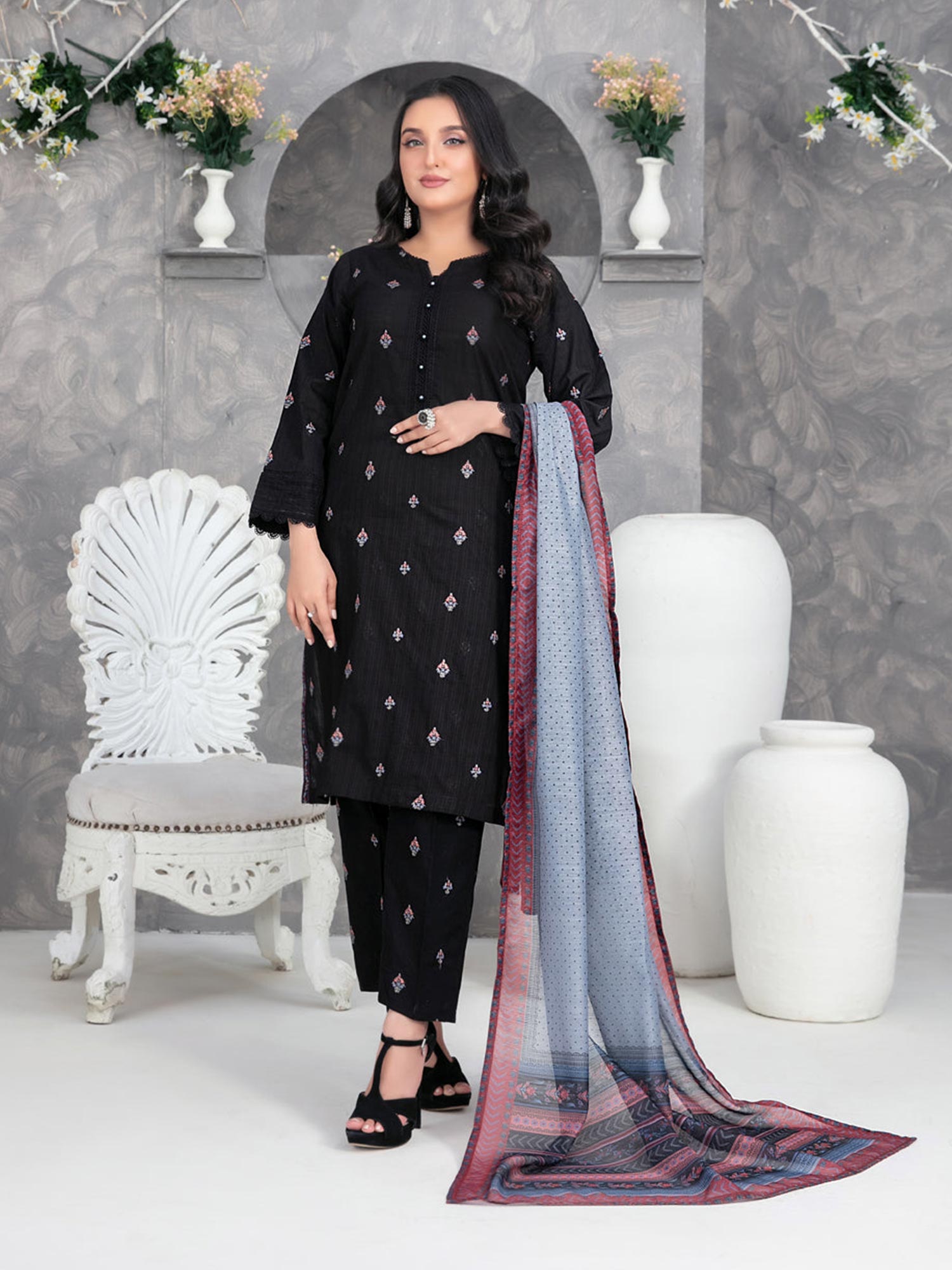 Tawakkal "Zarwisha" Embroidered Lawn Suit (D3266) - Black