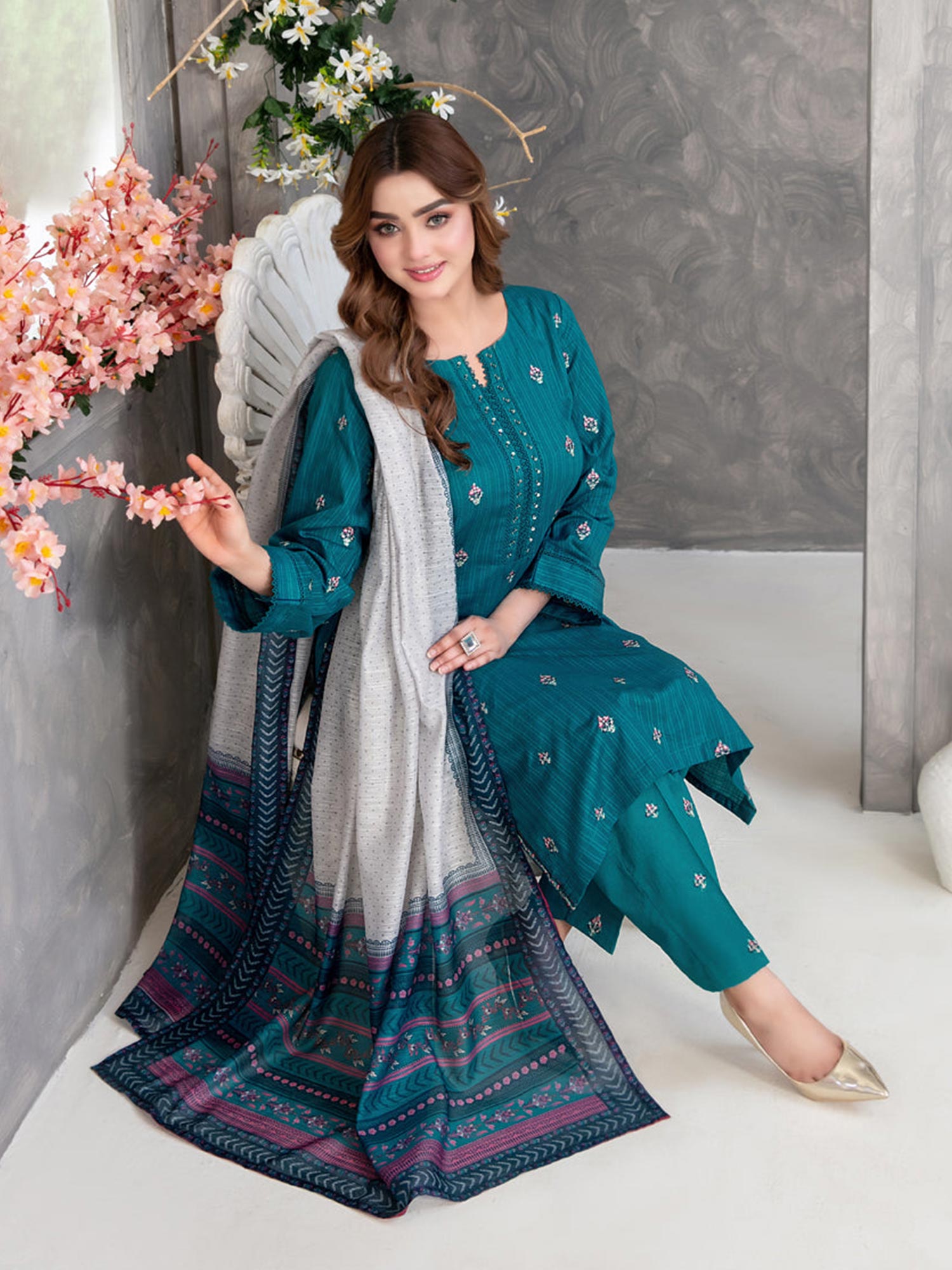 Tawakkal "Zarwisha" Embroidered Lawn Suit (D3267) - Sea Green