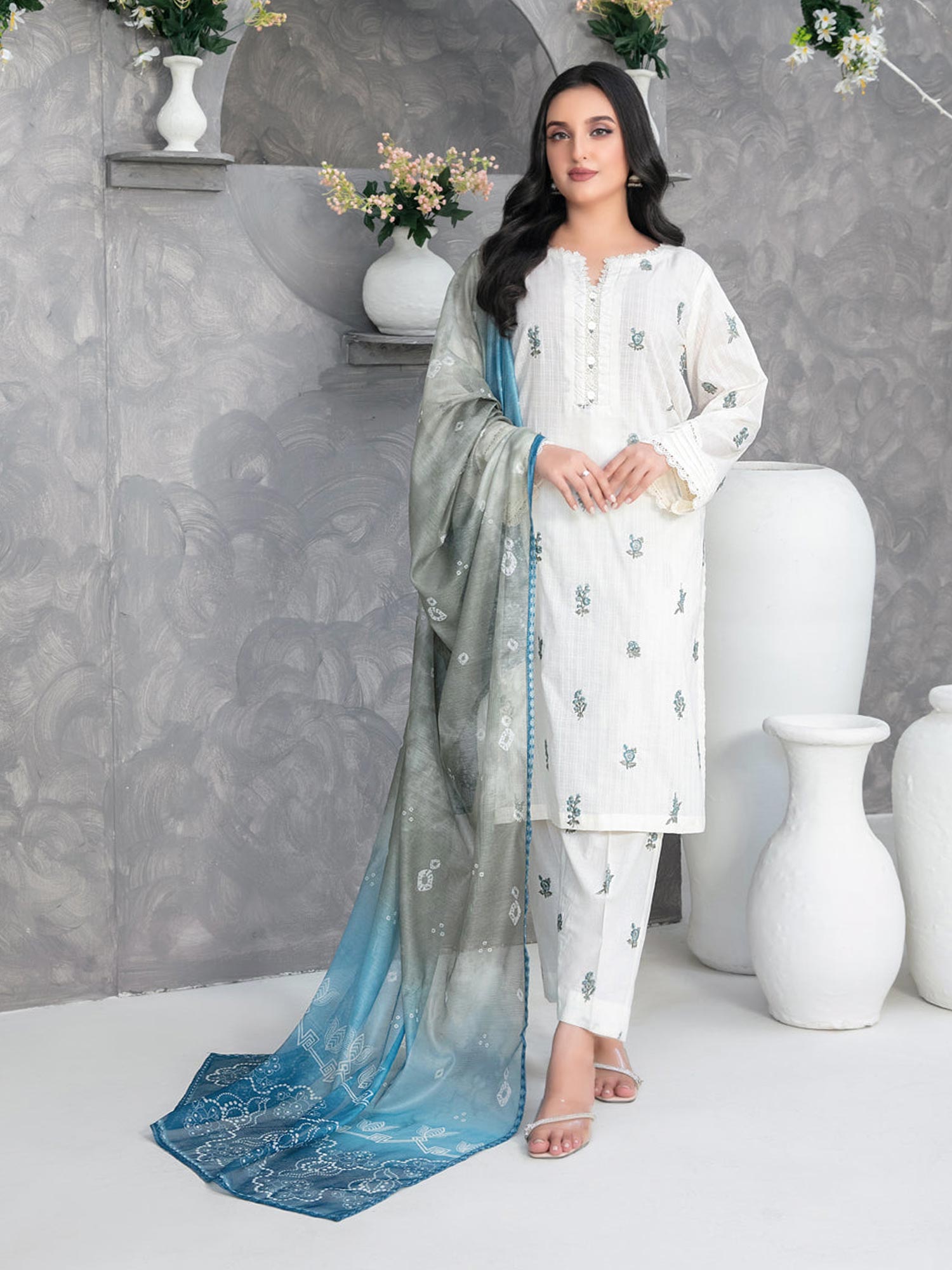 Tawakkal "Zarwisha" Embroidered Lawn Suit (D3268) - Off White