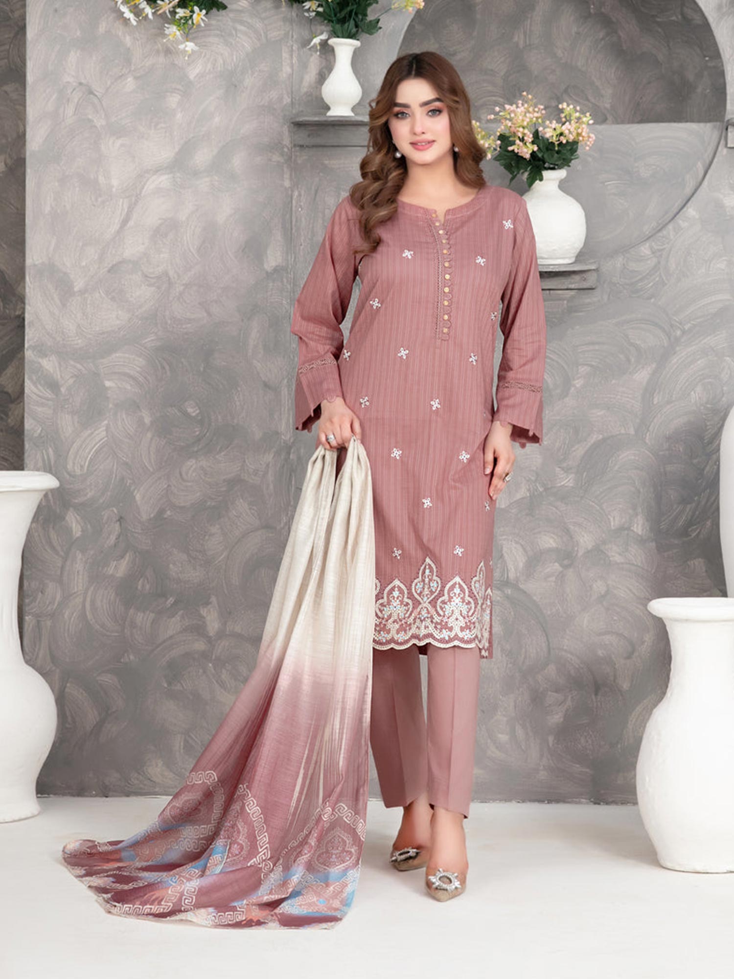 Tawakkal "Zarwisha" Embroidered Lawn Suit (D3271) - Dusky Pink