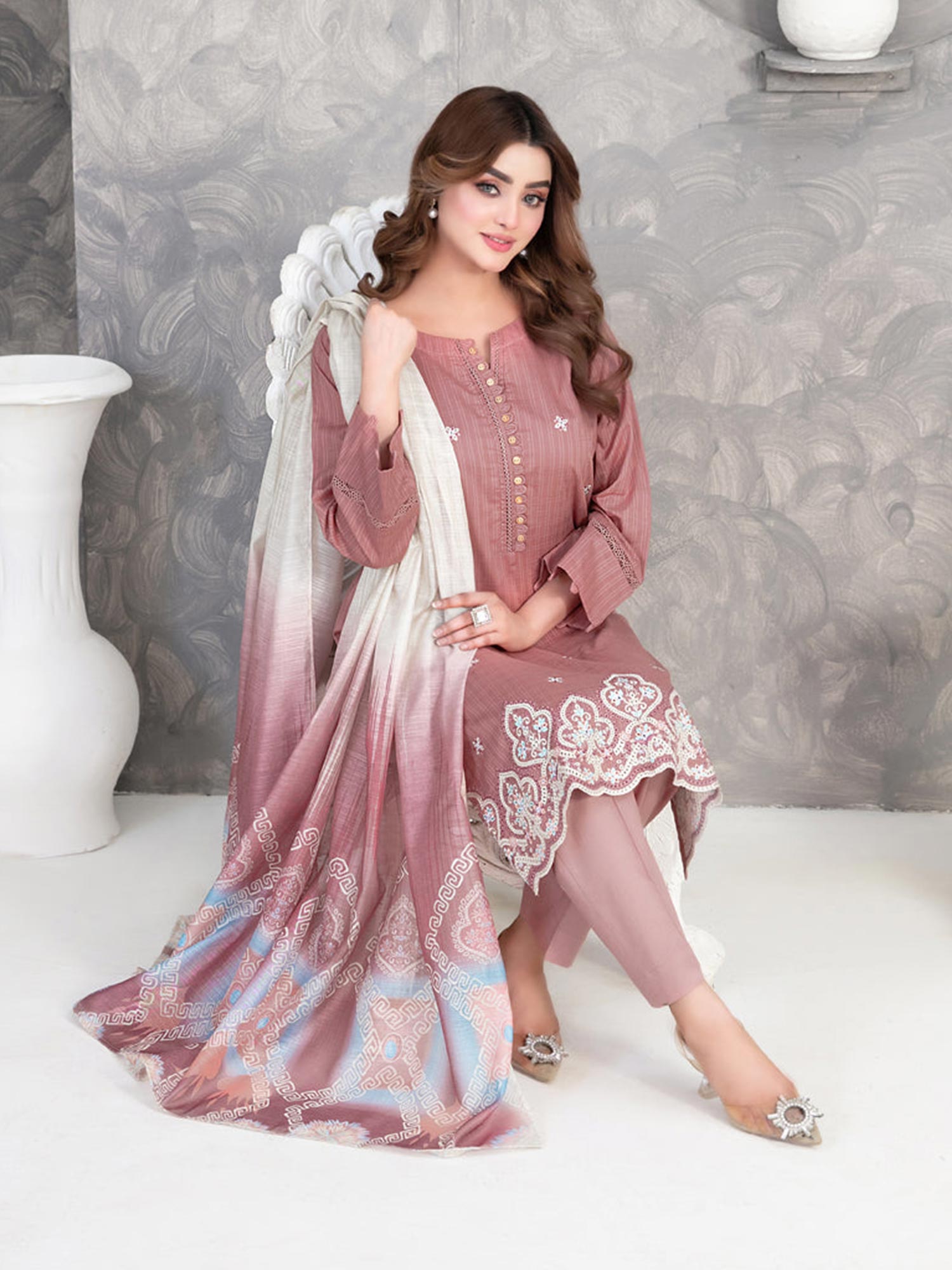 Tawakkal "Zarwisha" Embroidered Lawn Suit (D3271) - Dusky Pink