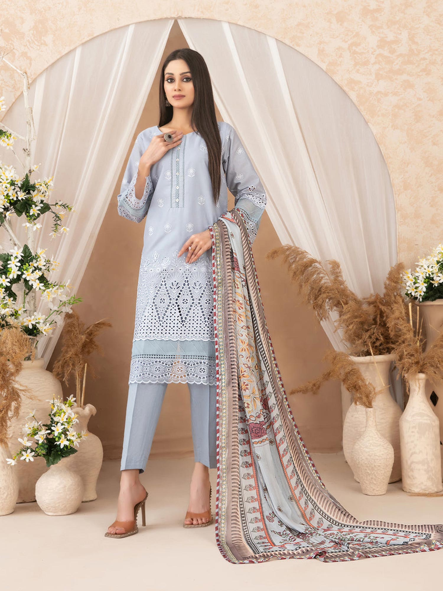 Tawakkal "Neli" 3-Piece Schiffli Lawn Suit (D3512) - Blue