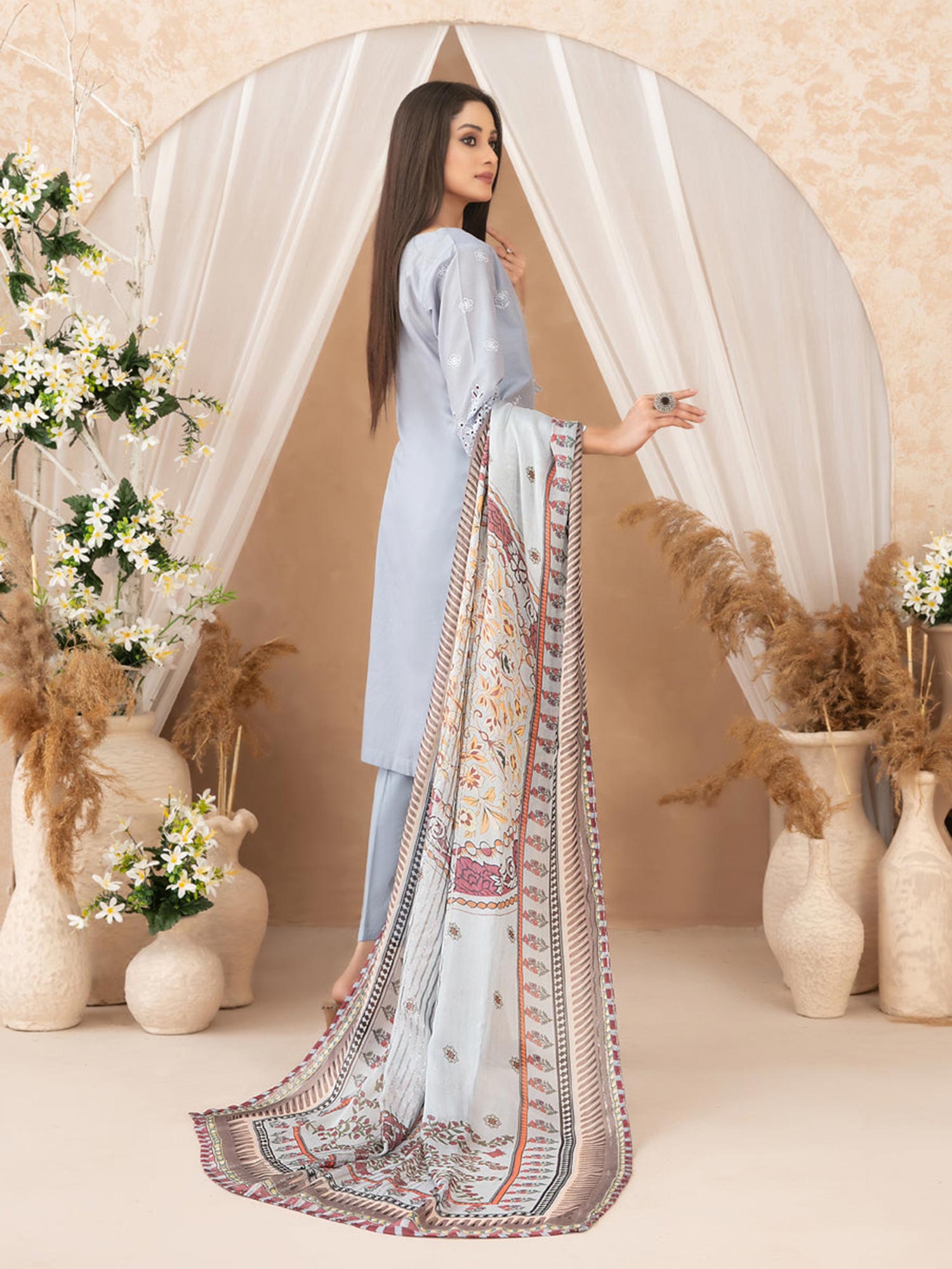 Tawakkal "Neli" 3-Piece Schiffli Lawn Suit (D3512) - Blue