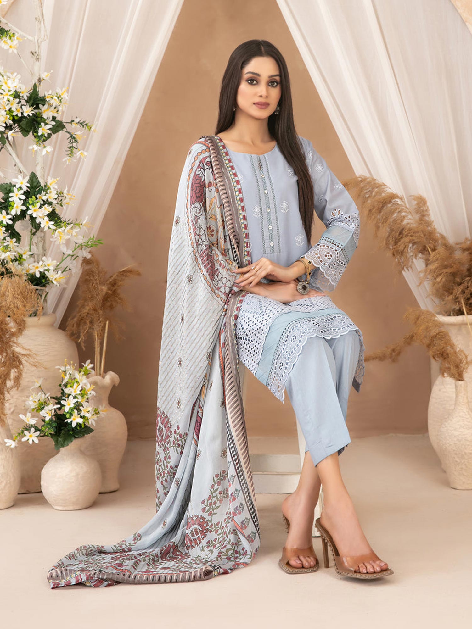Tawakkal "Neli" 3-Piece Schiffli Lawn Suit (D3512) - Blue
