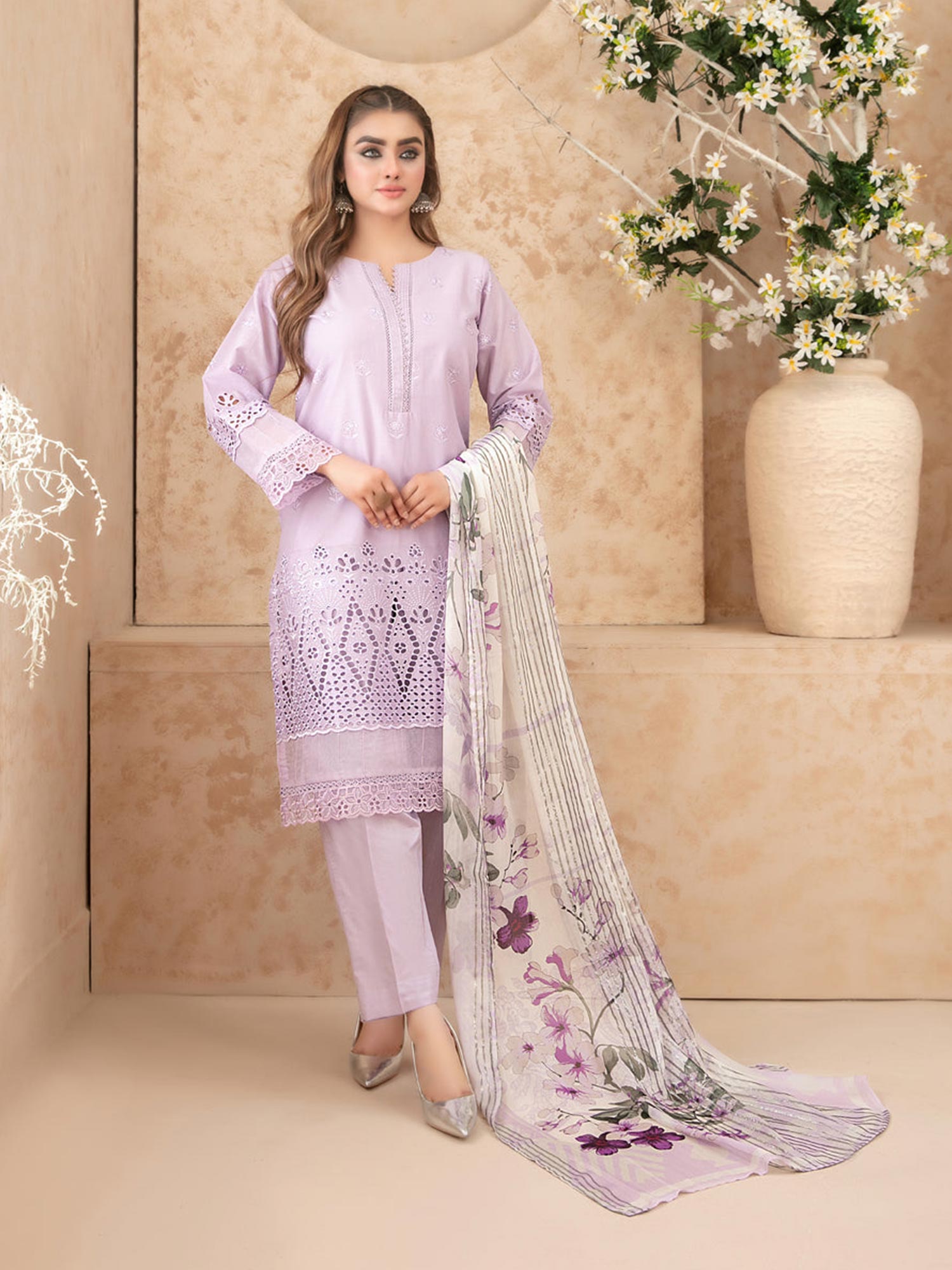 Tawakkal "Neli" 3-Piece Schiffli Lawn Suit (D3517) - Lilac