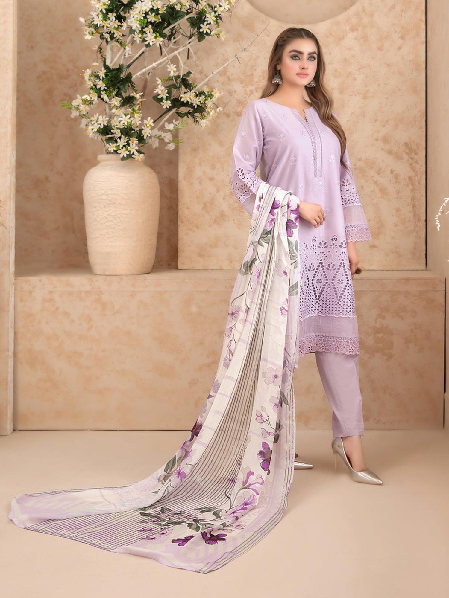 Tawakkal "Neli" 3-Piece Schiffli Lawn Suit (D3517) - Lilac