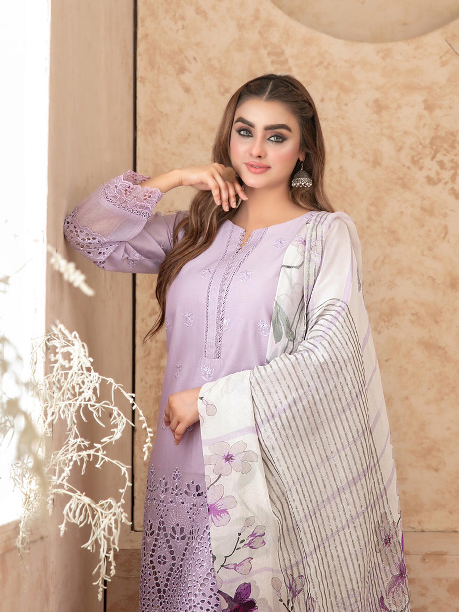 Tawakkal "Neli" 3-Piece Schiffli Lawn Suit (D3517) - Lilac