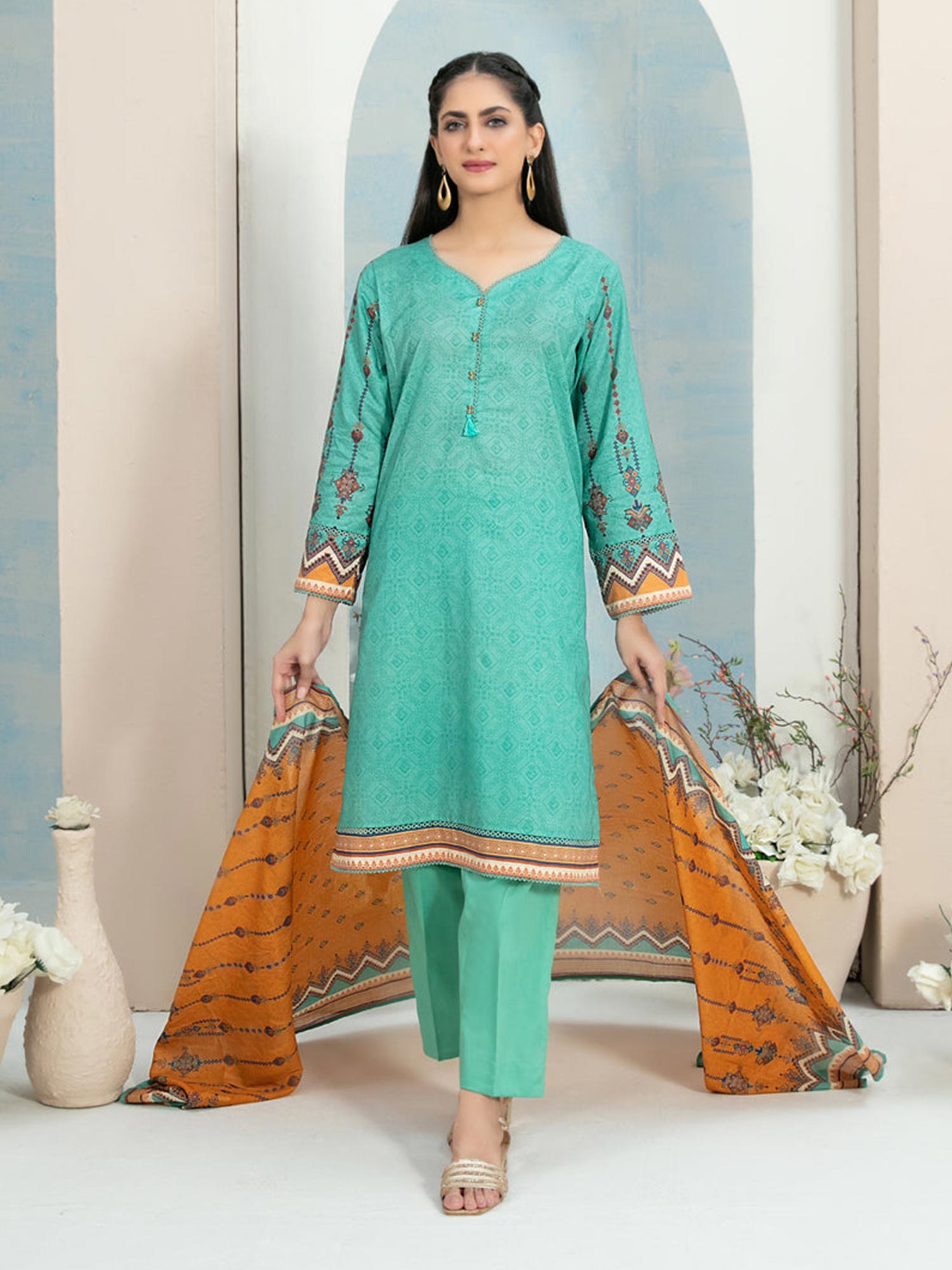 Tawakkal "Hafa" 3-Piece Lawn Suit (D3637) - Sea Green