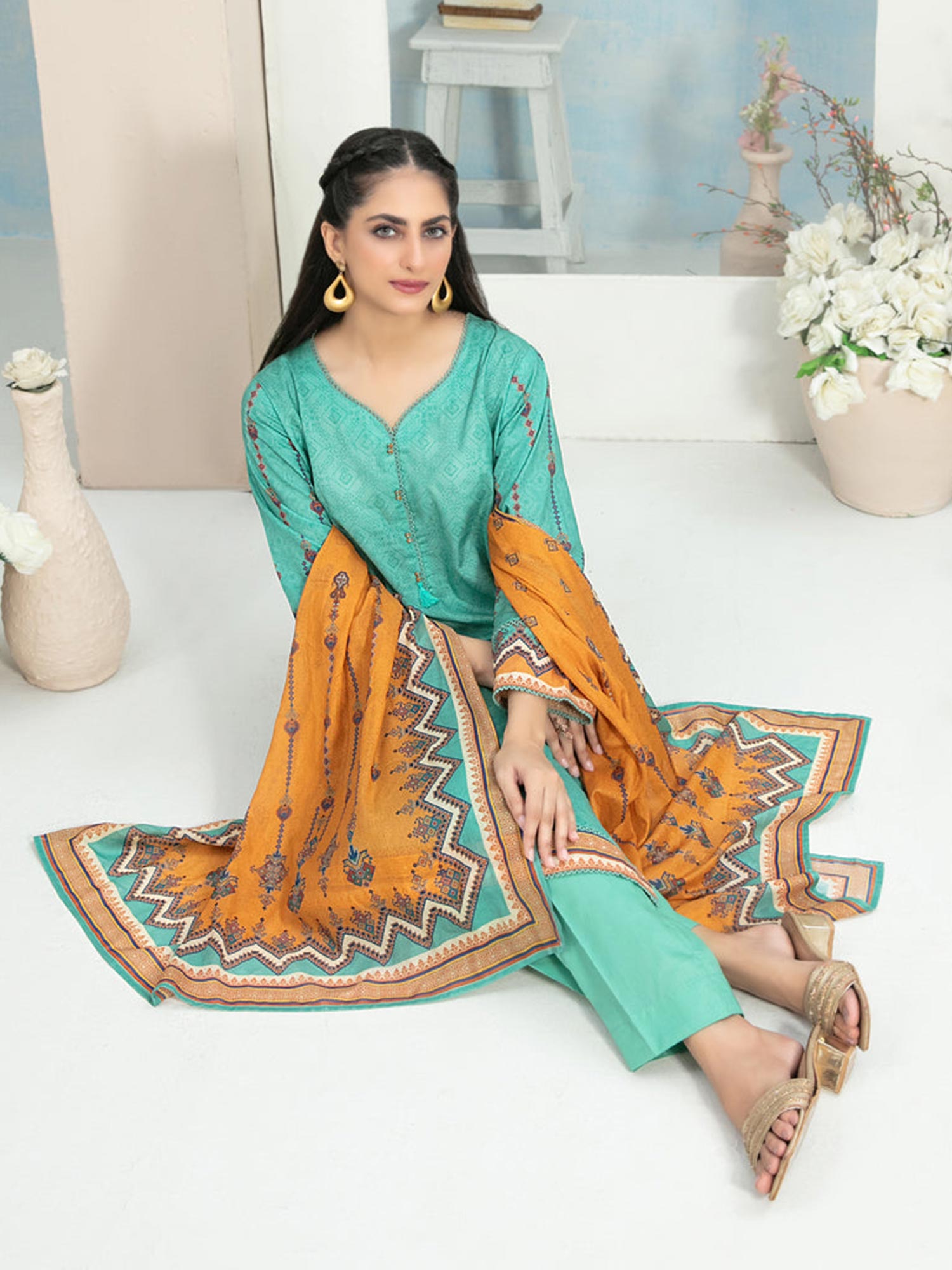 Tawakkal "Hafa" 3-Piece Lawn Suit (D3637) - Sea Green