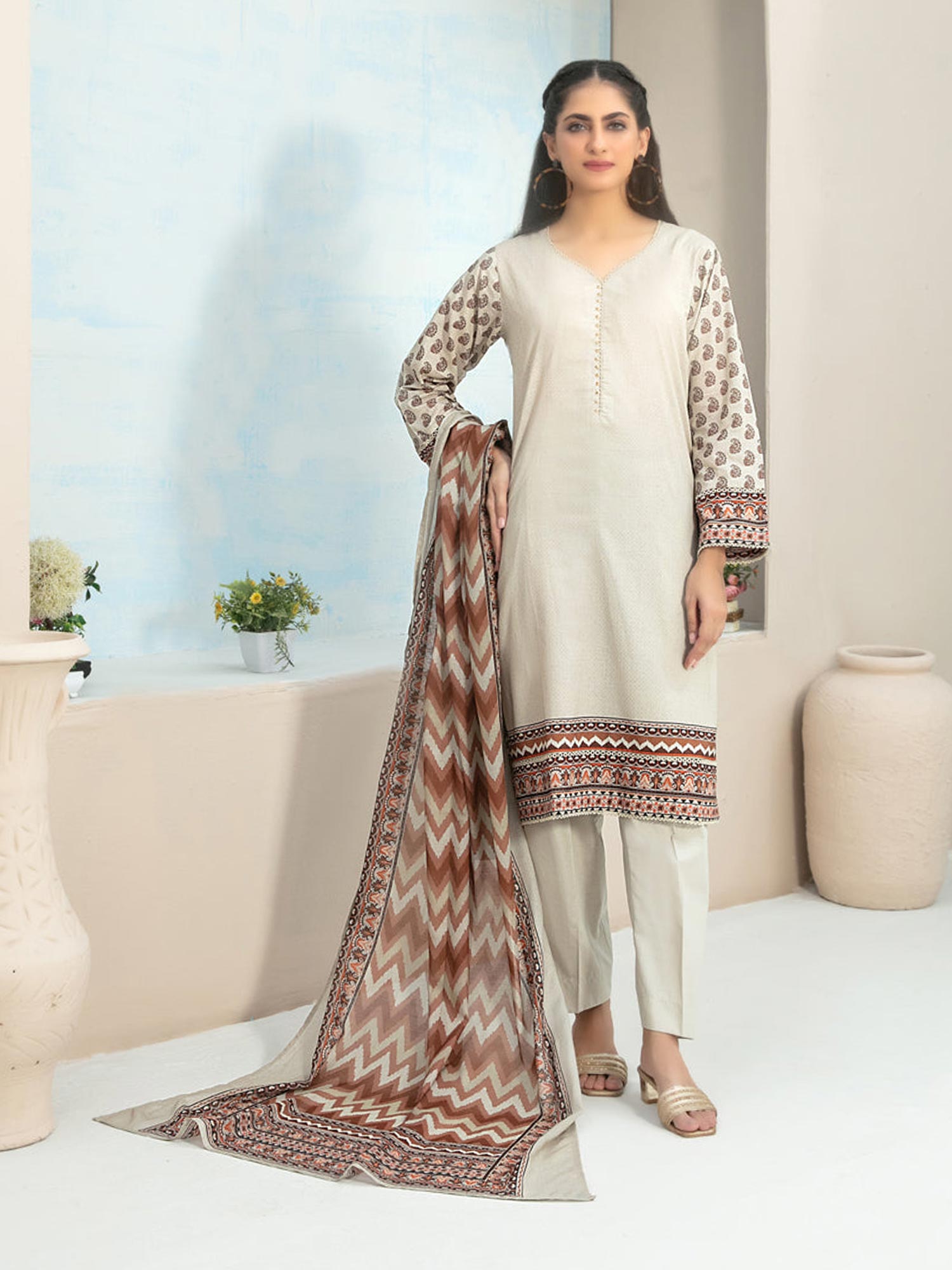 Tawakkal "Hafa" 3-Piece Lawn Suit (D3638) - Light Beige