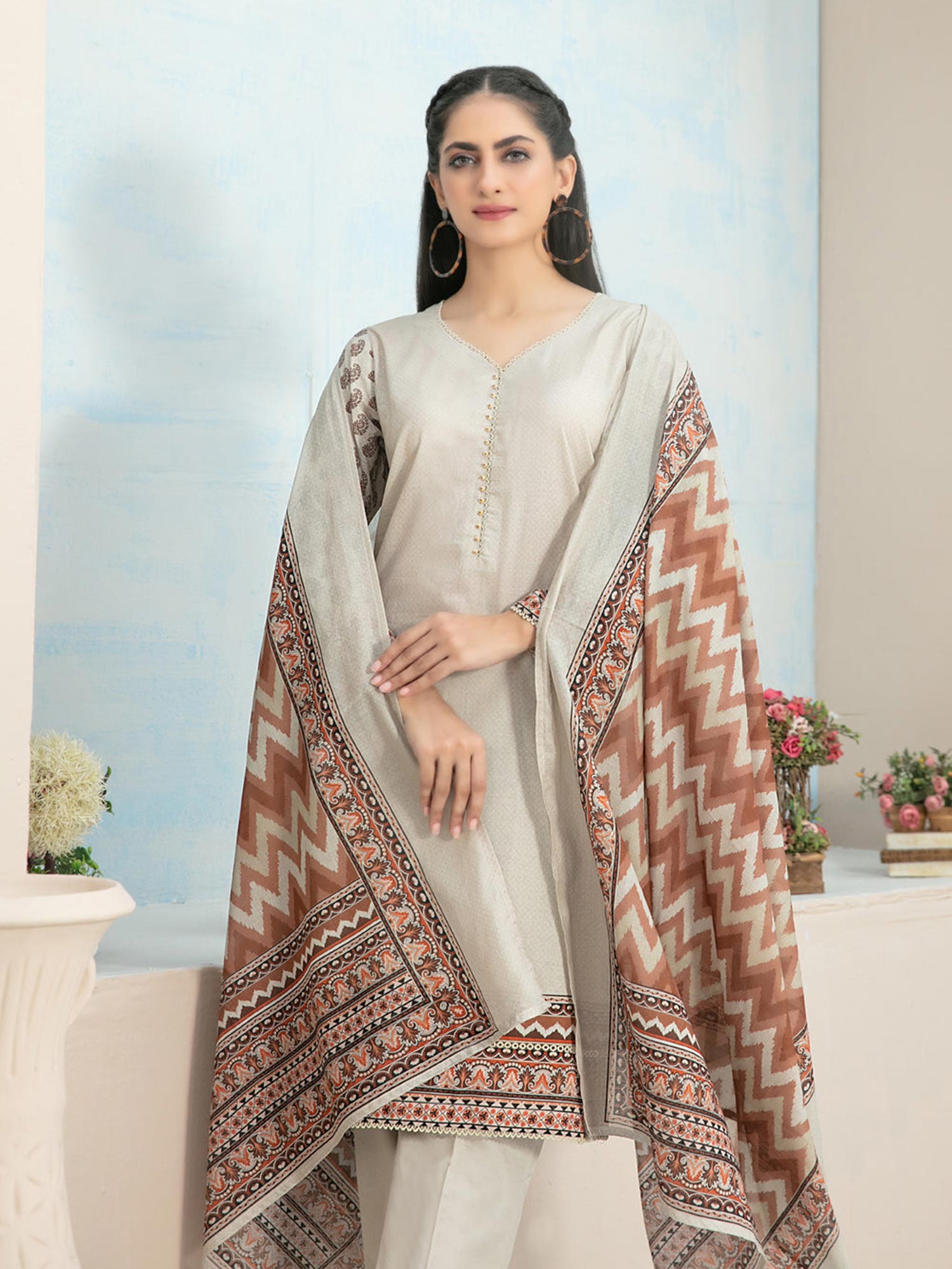 Tawakkal "Hafa" 3-Piece Lawn Suit (D3638) - Light Beige