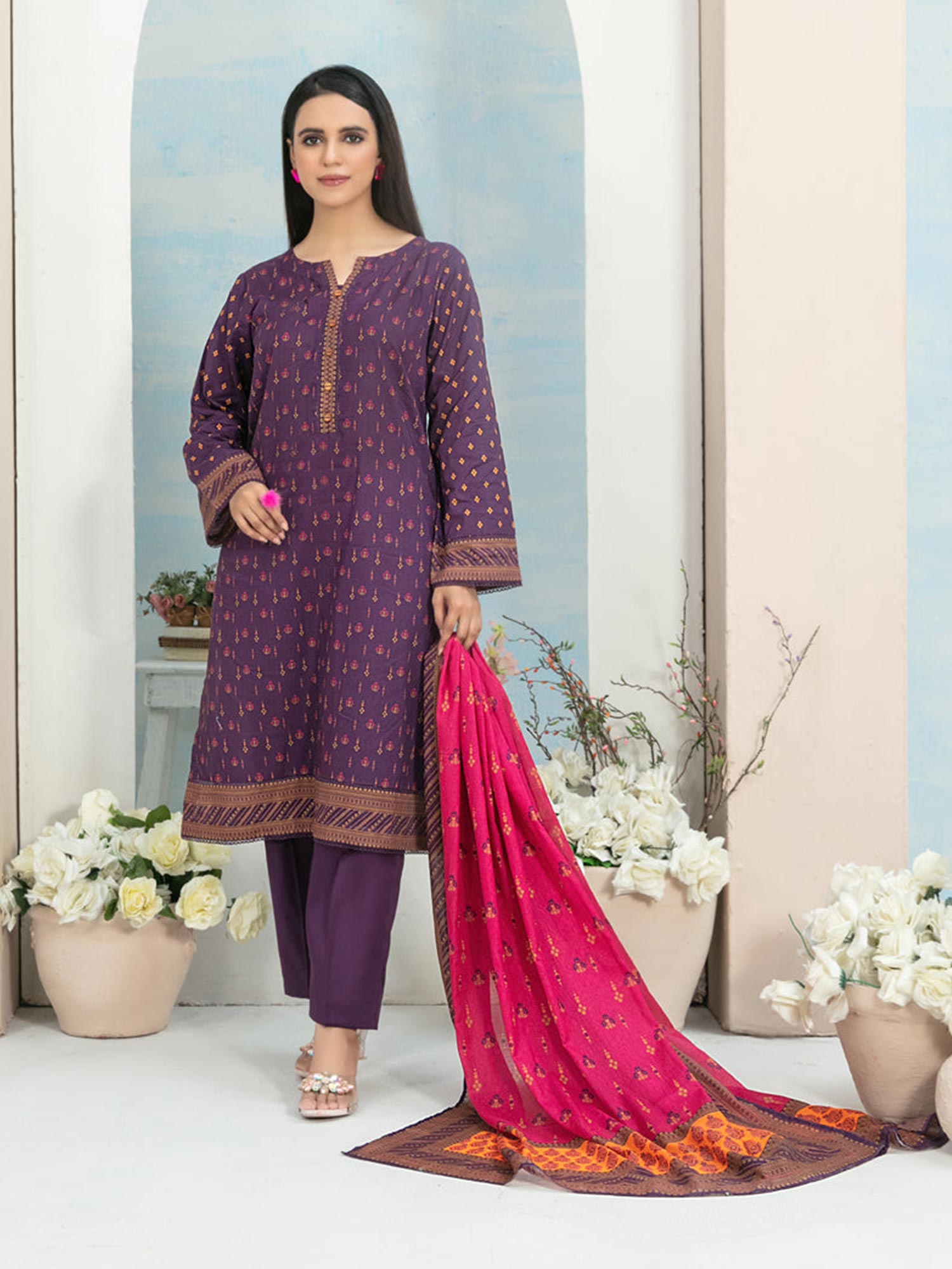 Tawakkal "Hafa" 3-Piece Lawn Suit (D3639) - Purple