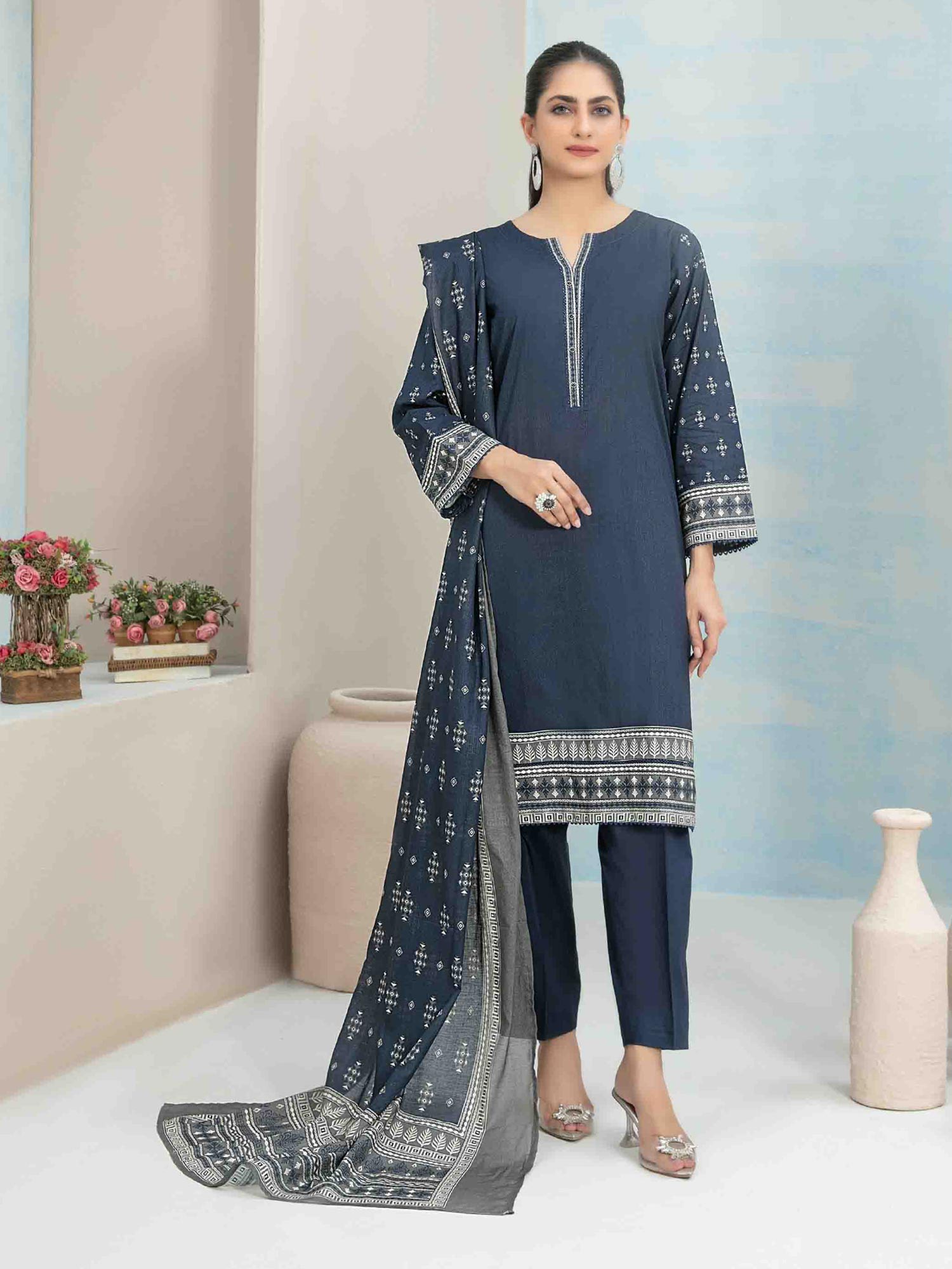 Tawakkal "Hafa" 3-Piece Lawn Suit (D3641) - Navy
