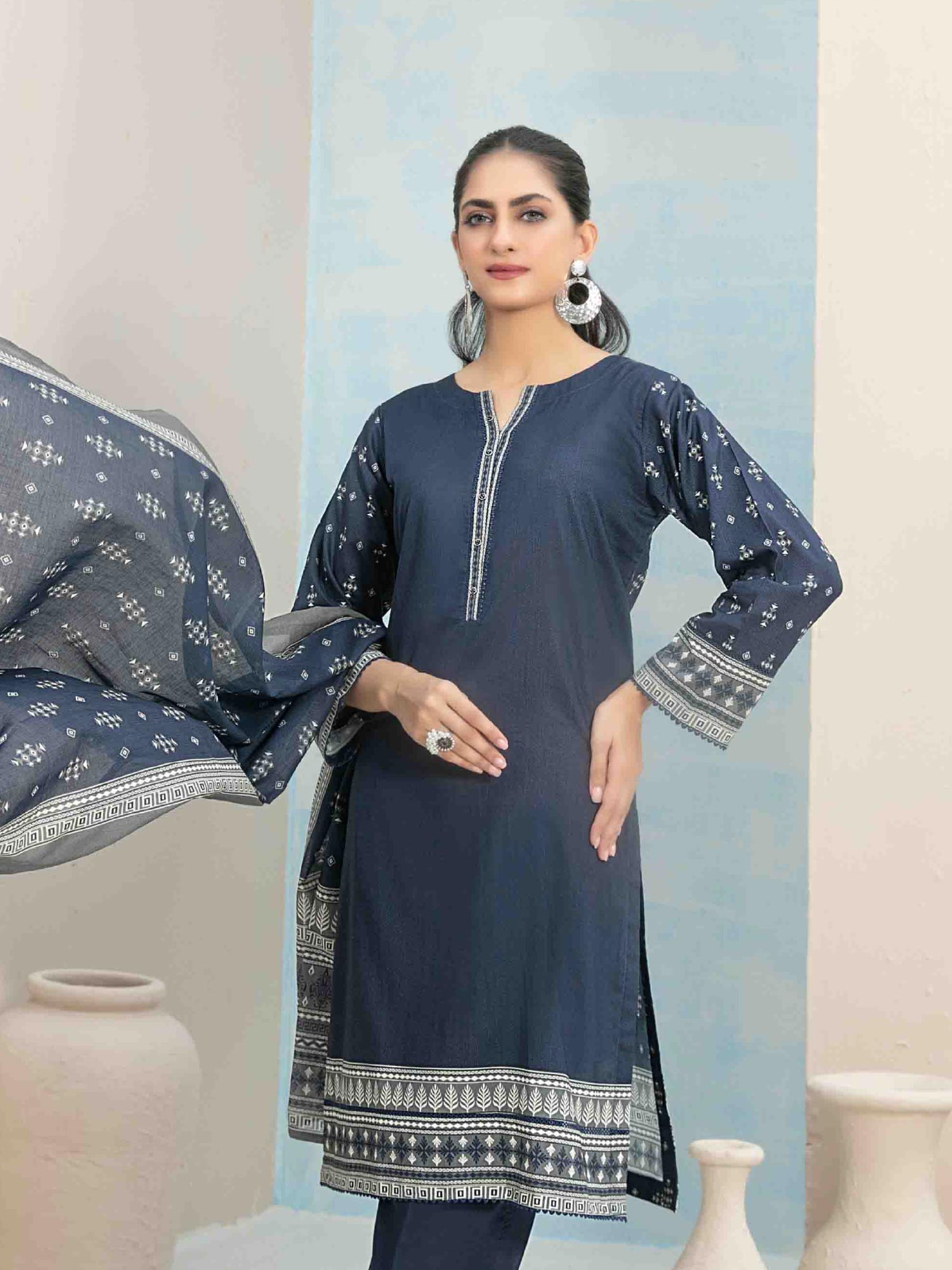 Tawakkal "Hafa" 3-Piece Lawn Suit (D3641) - Navy
