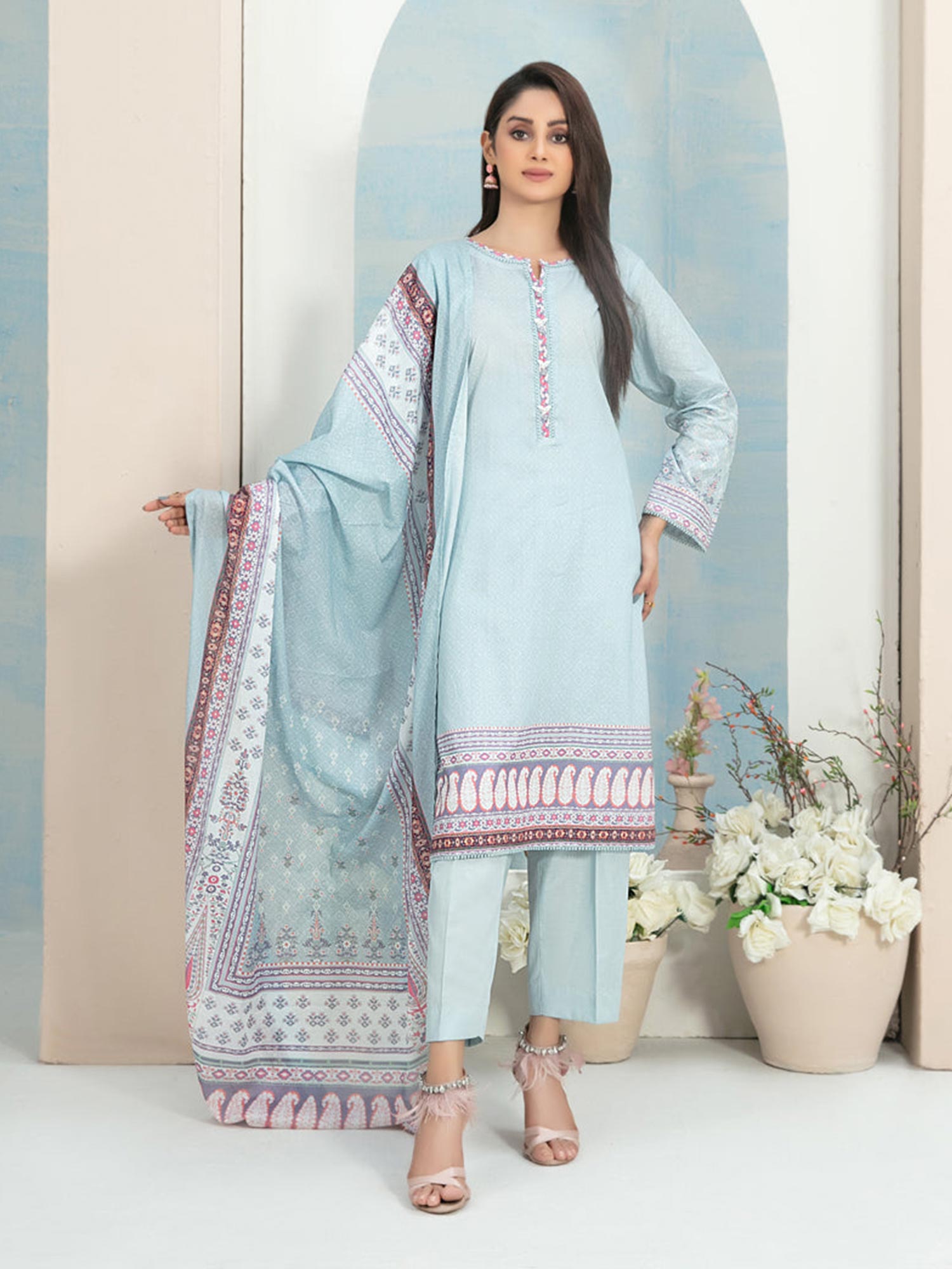 Tawakkal "Hafa" 3-Piece Lawn Suit (D3642) - Sky Blue