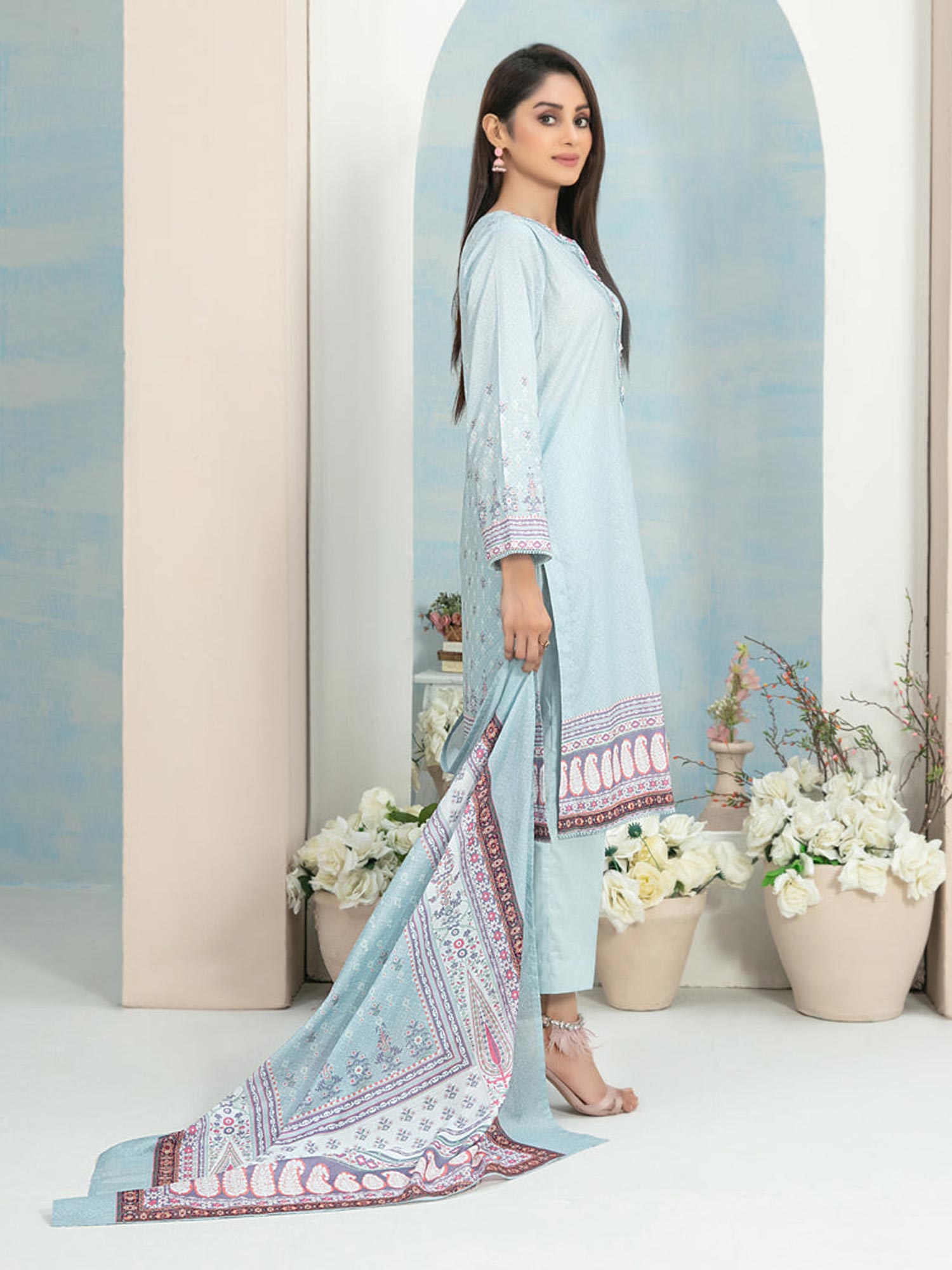 Tawakkal "Hafa" 3-Piece Lawn Suit (D3642) - Sky Blue