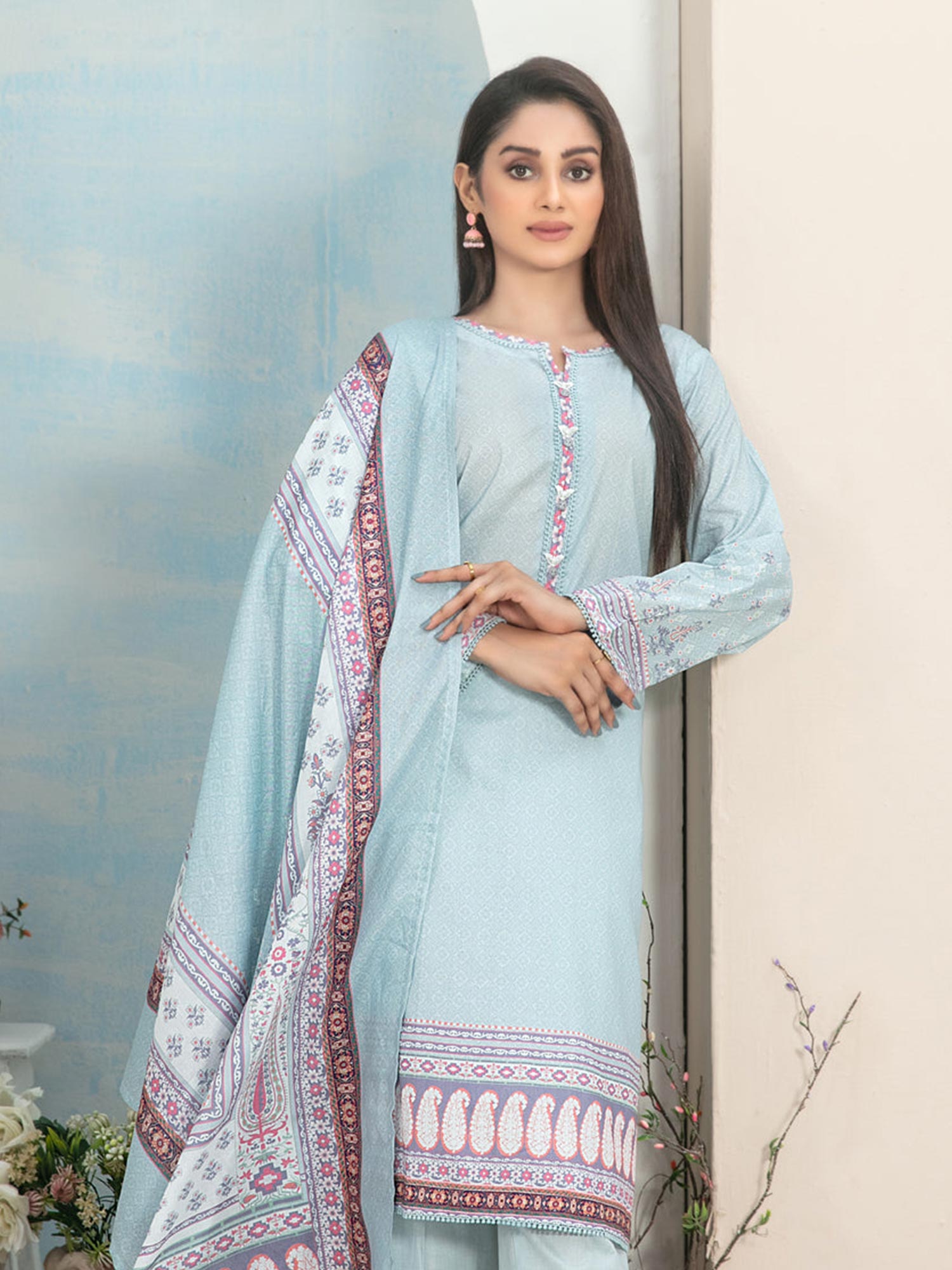 Tawakkal "Hafa" 3-Piece Lawn Suit (D3642) - Sky Blue
