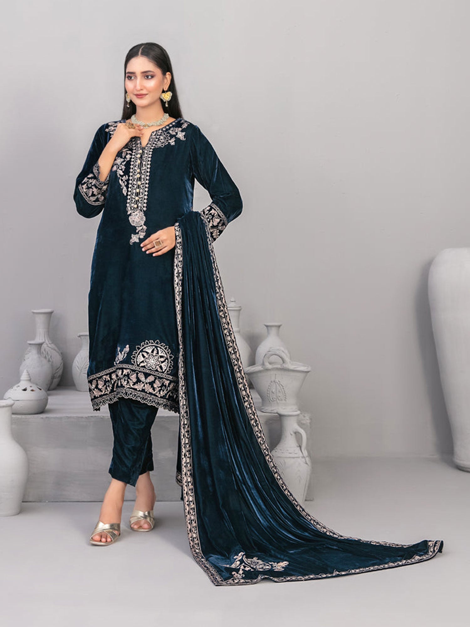 Tawakkal "Velvora" Luxury Velvet 3-Piece Suit (D4922) - Zinc