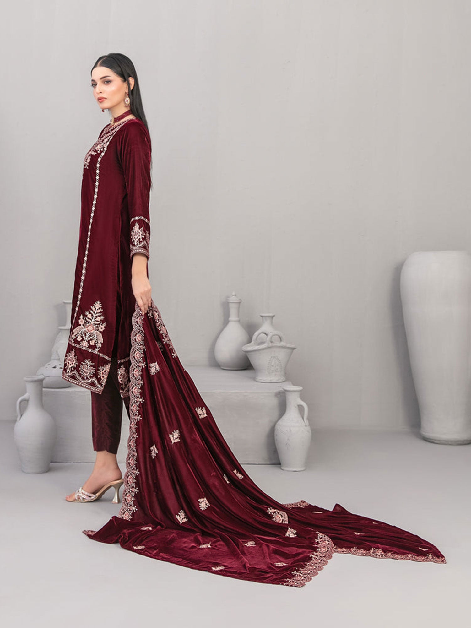 Tawakkal "Velvora" Luxury Velvet 3-Piece Suit (D4923) - Red