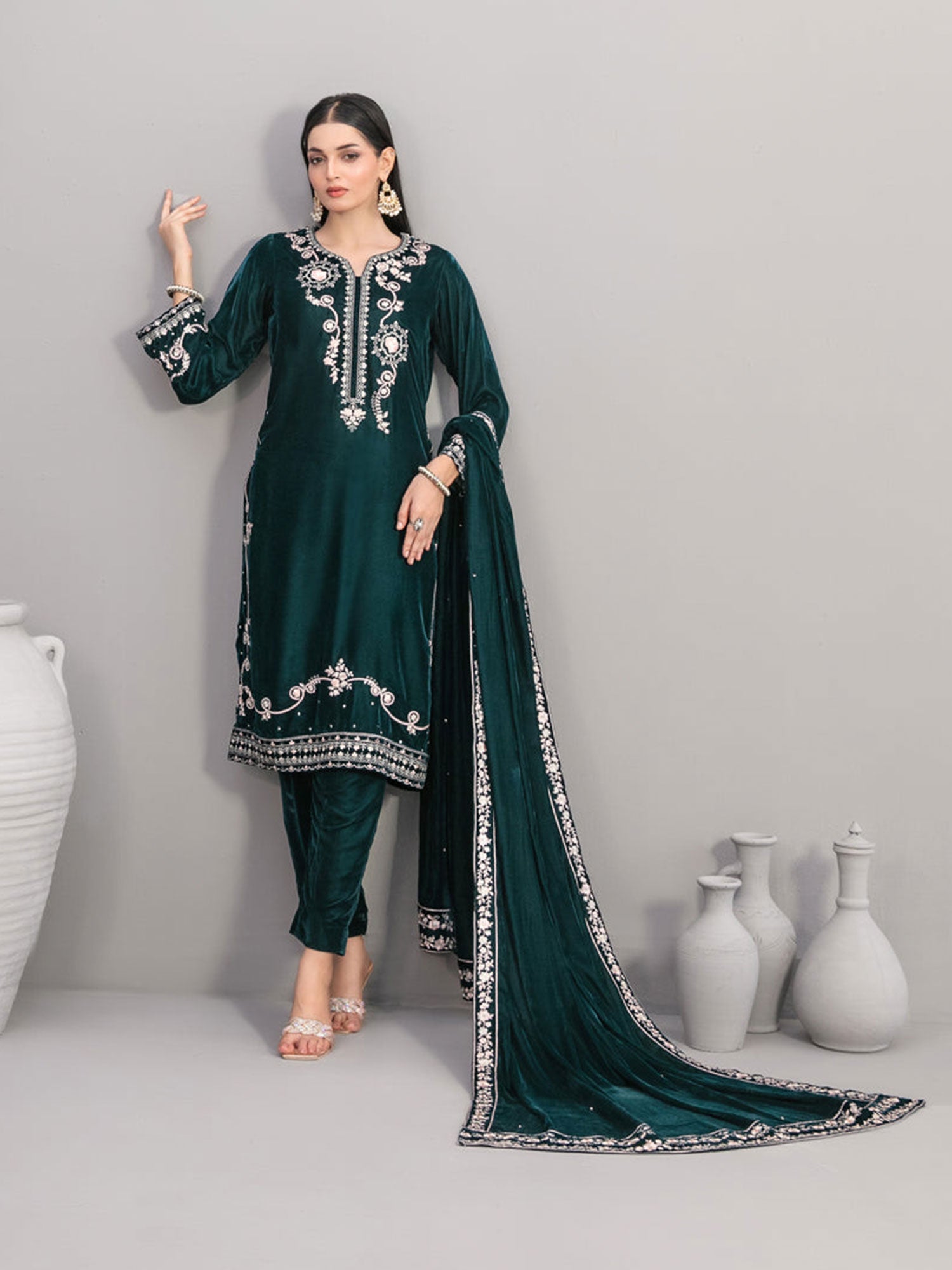 Tawakkal "Velvora" Luxury Velvet 3-Piece Suit (D4925) - Teal
