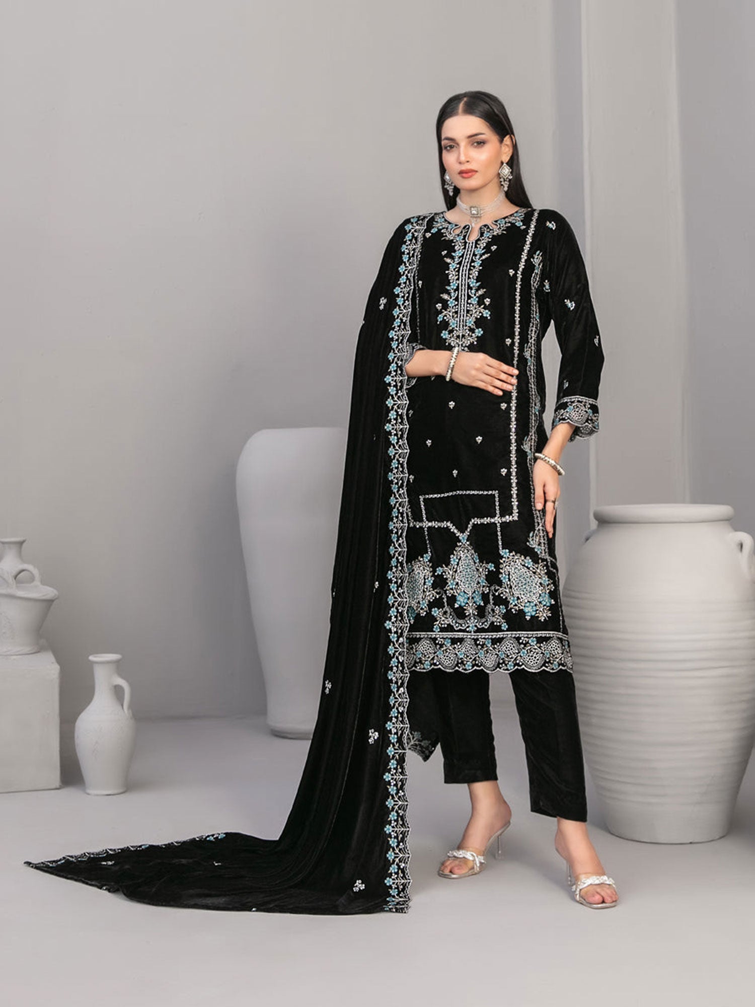 Tawakkal "Velvora" Luxury Velvet 3-Piece Suit (D4927) - Black