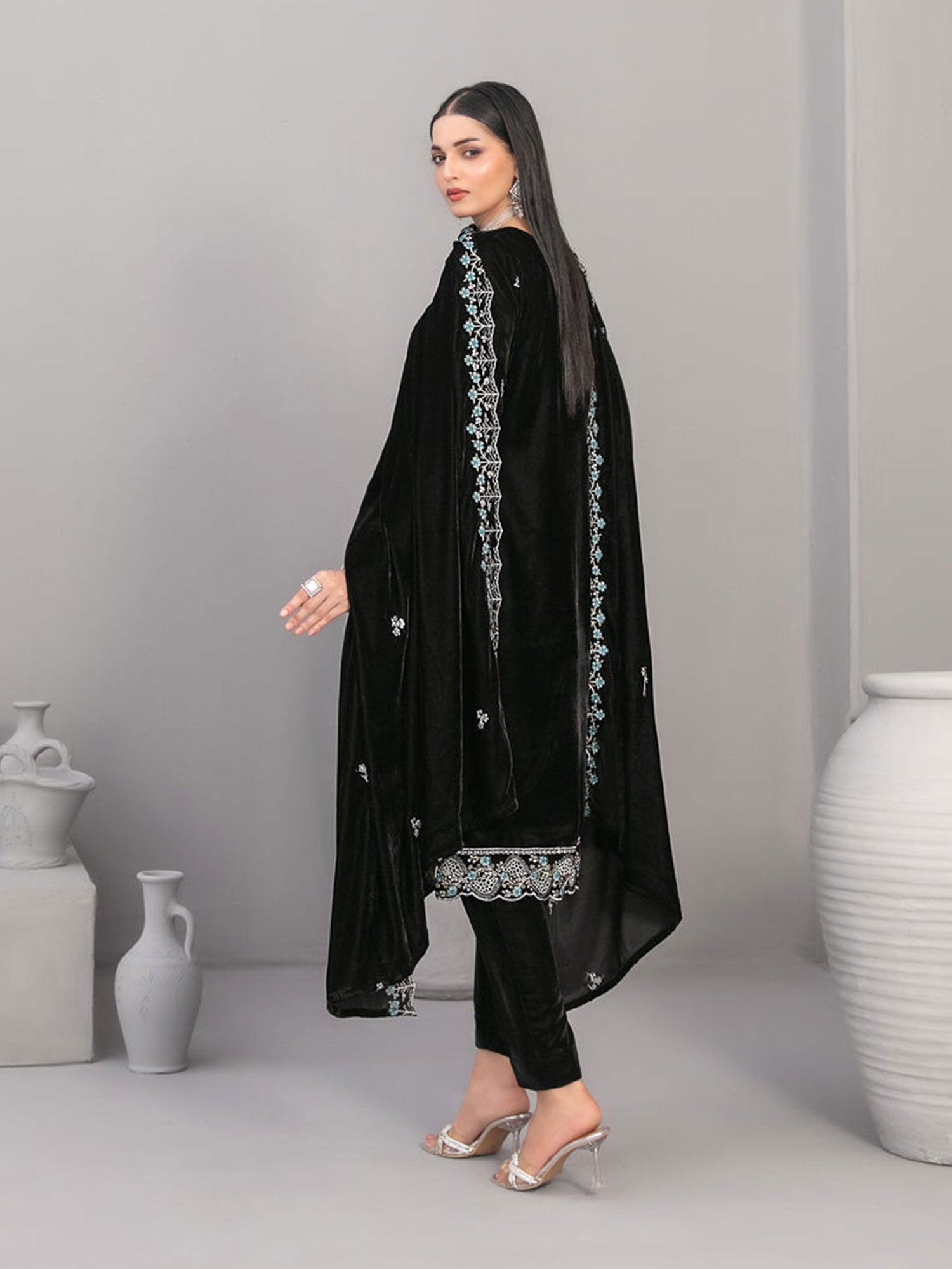 Tawakkal "Velvora" Luxury Velvet 3-Piece Suit (D4927) - Black