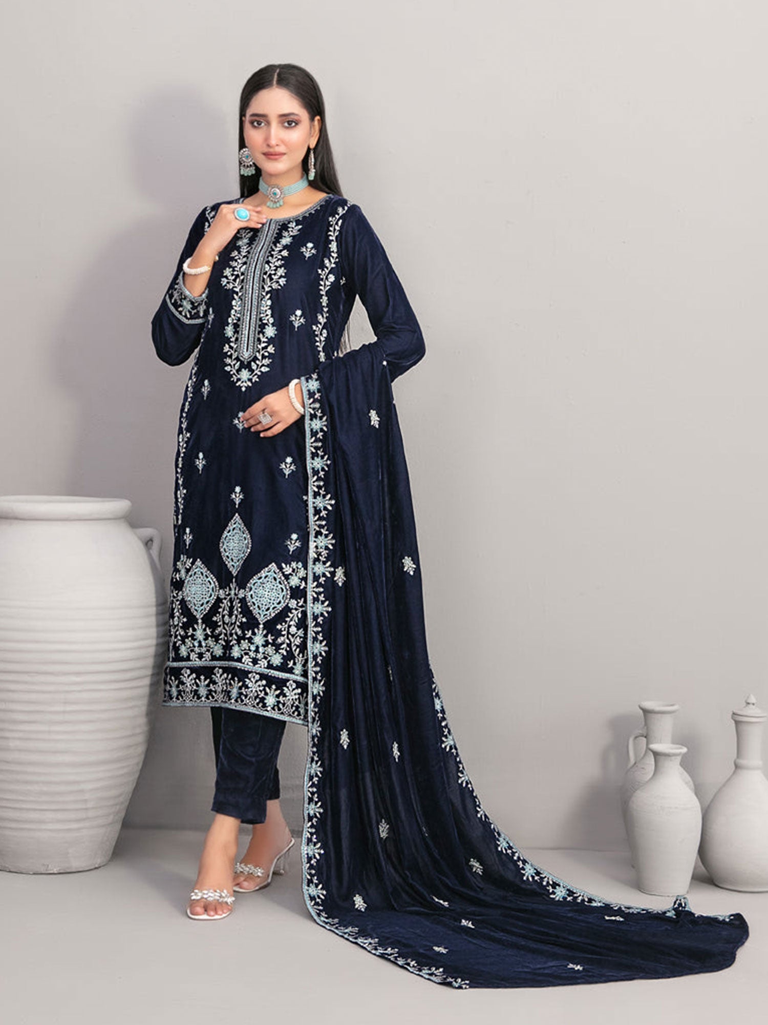 Tawakkal "Velvora" Luxury Velvet 3-Piece Suit (D4928) - Navy