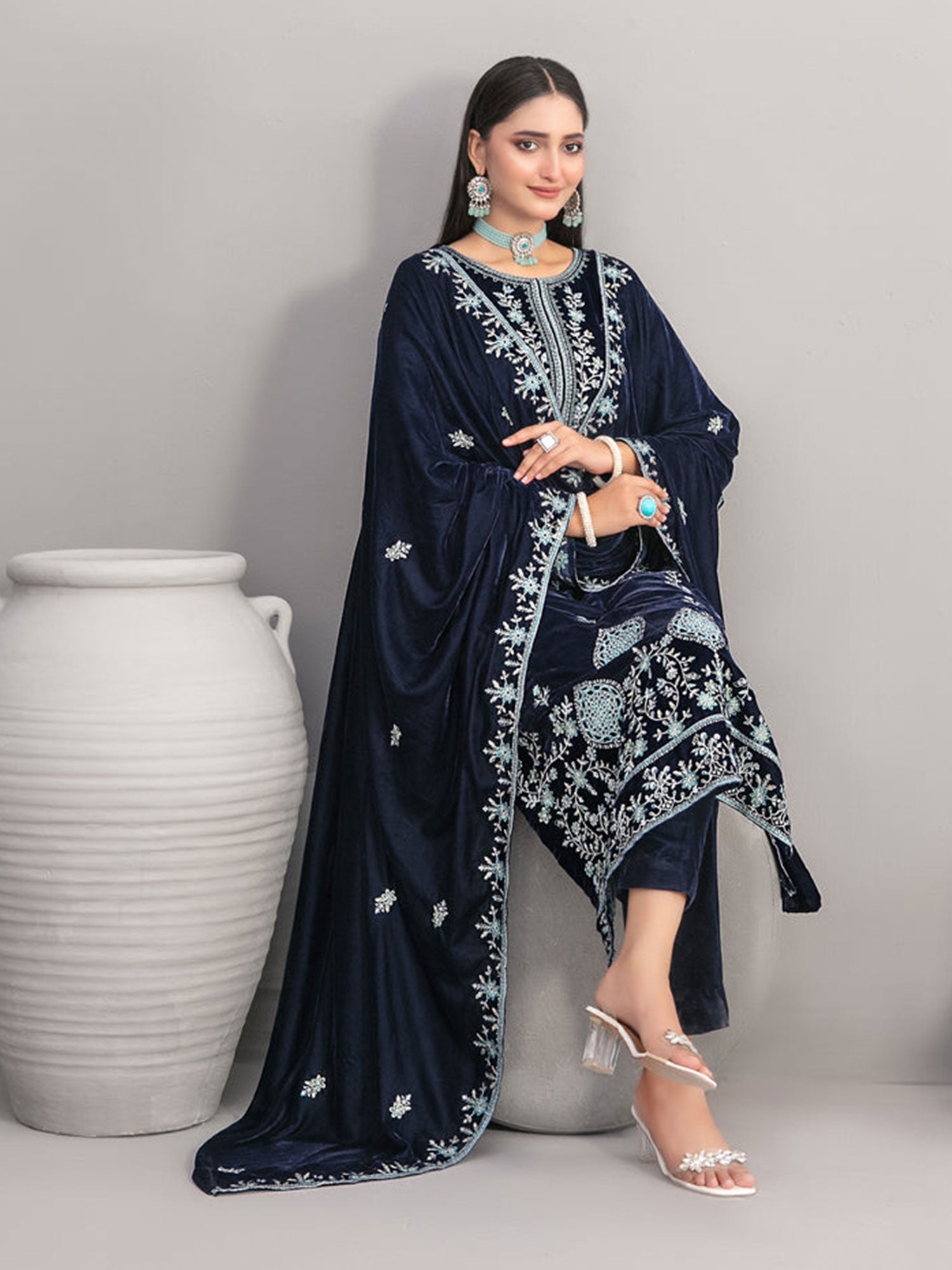 Tawakkal "Velvora" Luxury Velvet 3-Piece Suit (D4928) - Navy