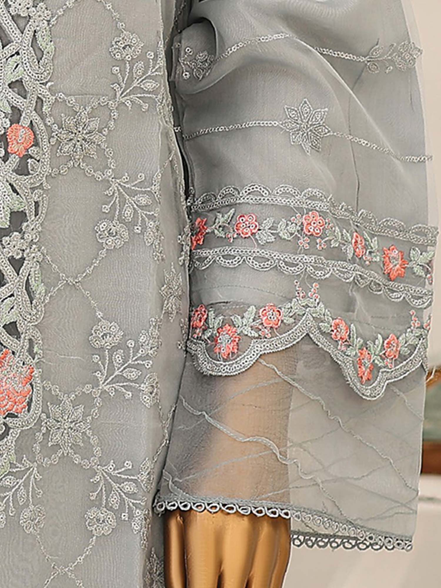 Bin Saeed Luxury Embroidered Organza Suit - Ice Blue