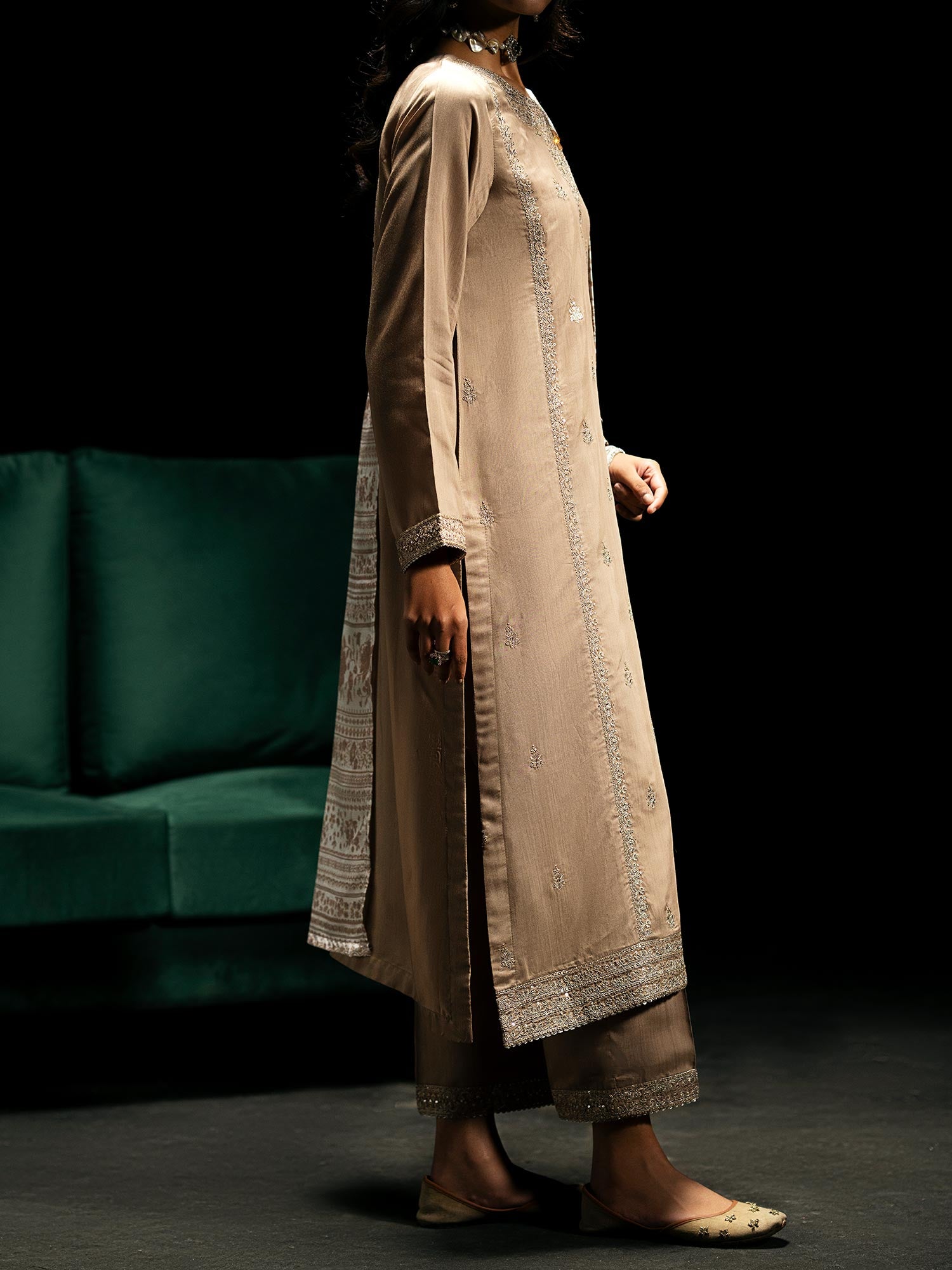 Casual Lite "Boutique" Embroidered Luxury Viscose Suit - Beige