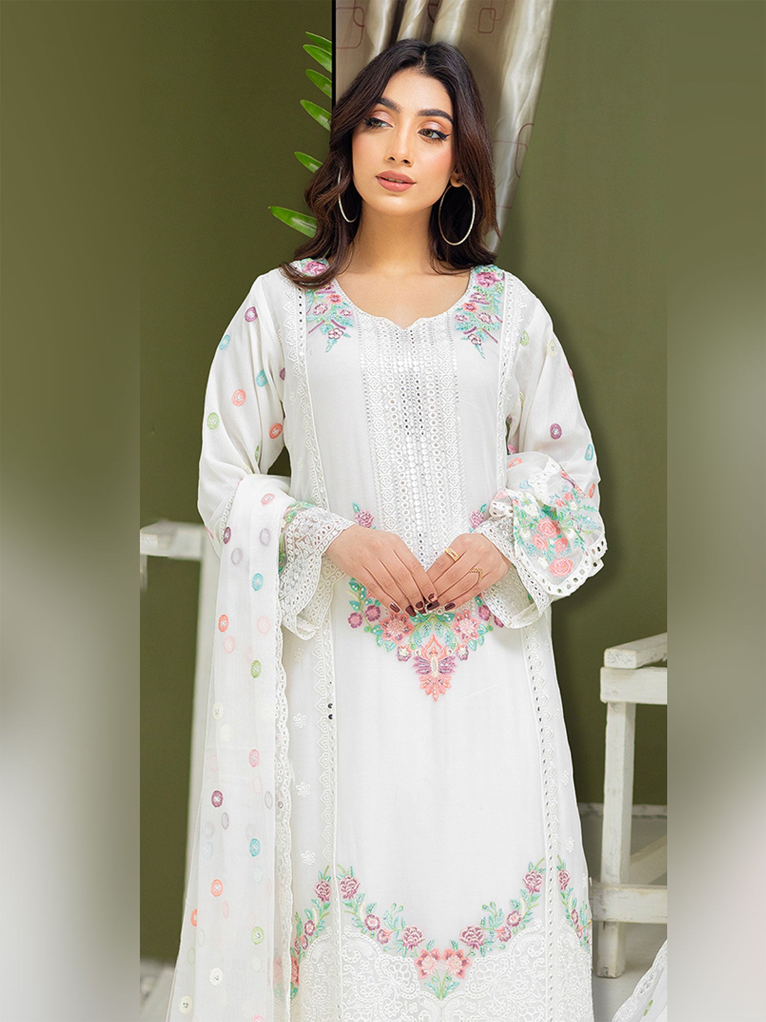Luxury Embroidered Chiffon Suit (Vol.01) - White