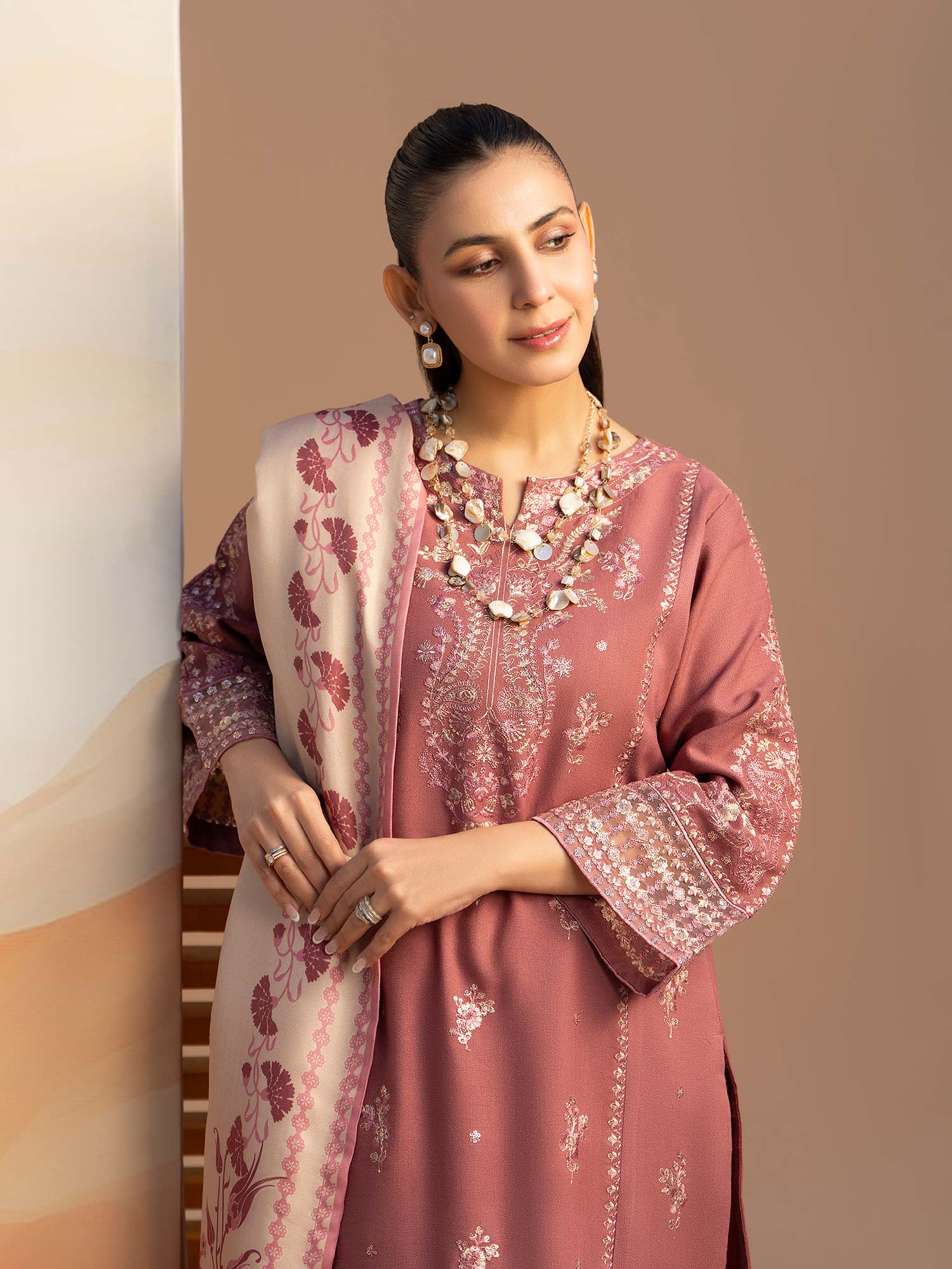Raniya.H "Aura" Embroidered Winter Dhanak Suit - Mauve-Pink