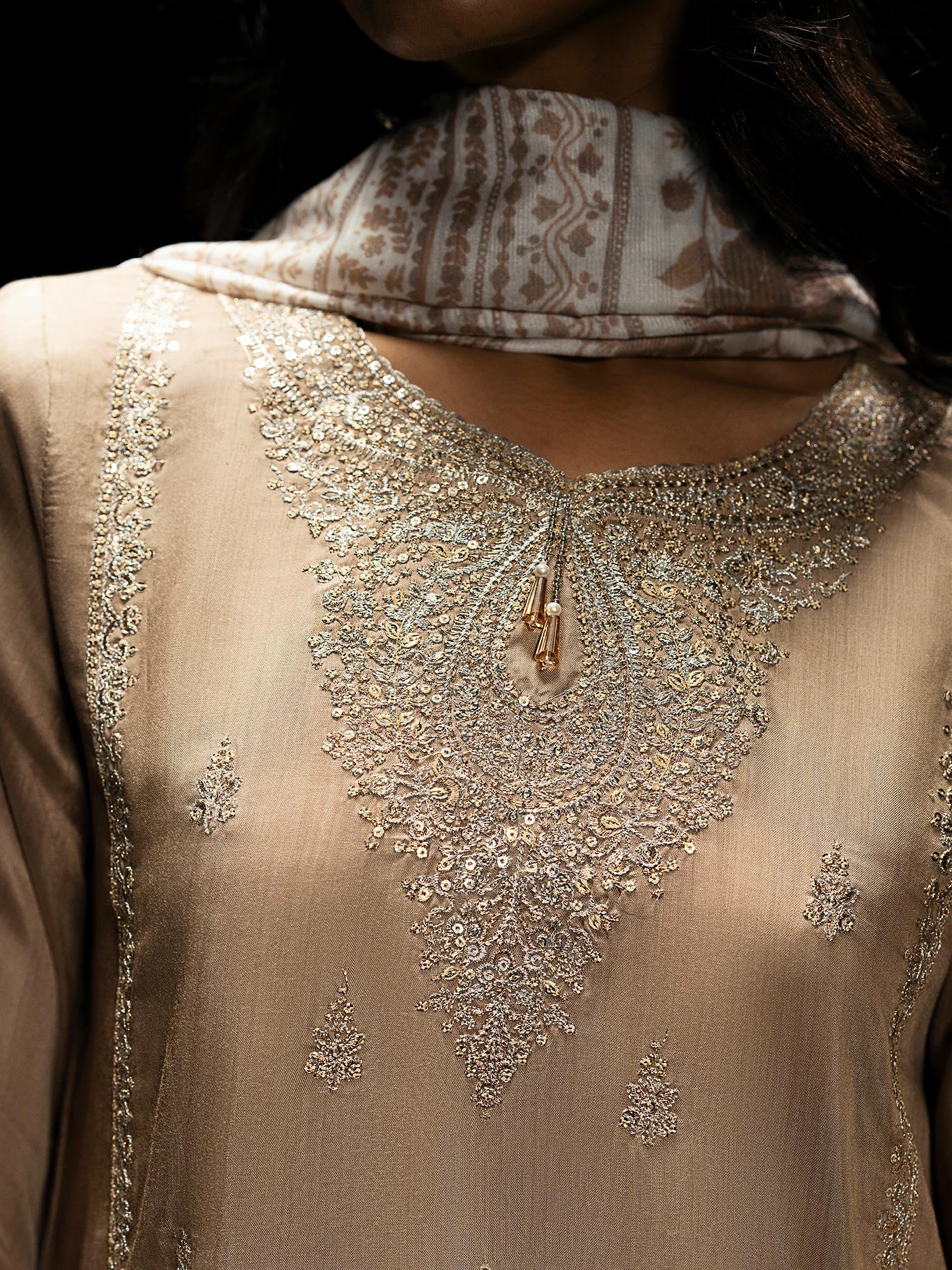 Casual Lite "Boutique" Embroidered Luxury Viscose Suit - Beige