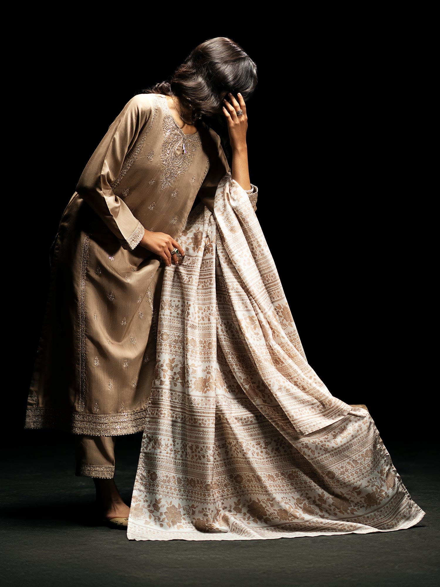 Casual Lite "Boutique" Embroidered Luxury Viscose Suit - Beige