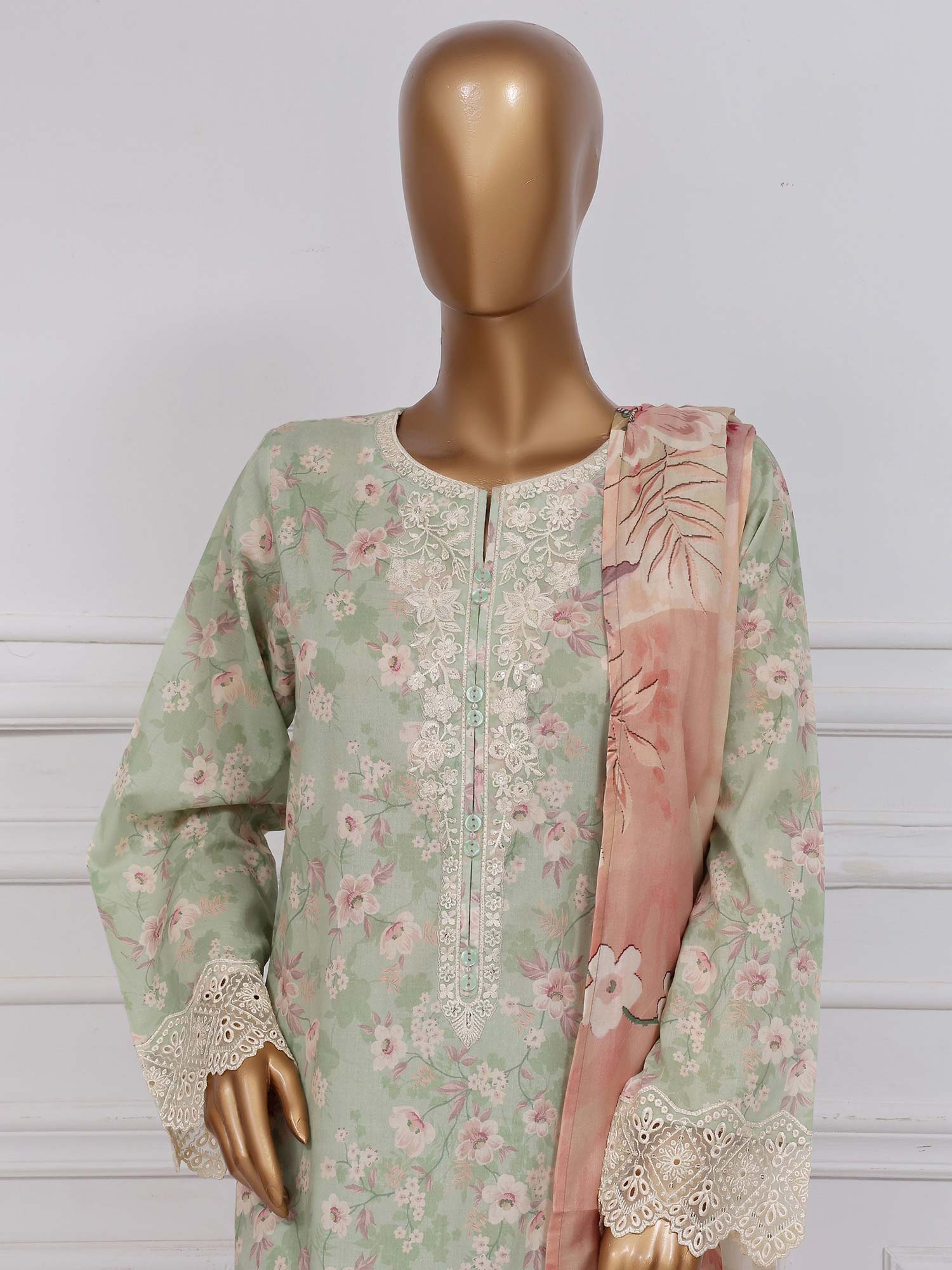 Sadabahar "Raya" Embroidered Lawn 3-Piece Suit - Light Green