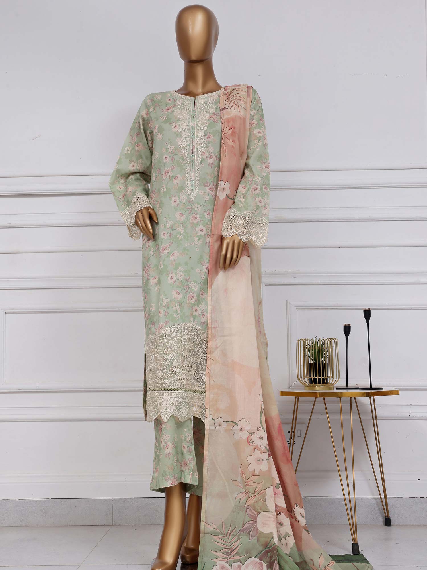 Sadabahar "Raya" Embroidered Lawn 3-Piece Suit - Light Green