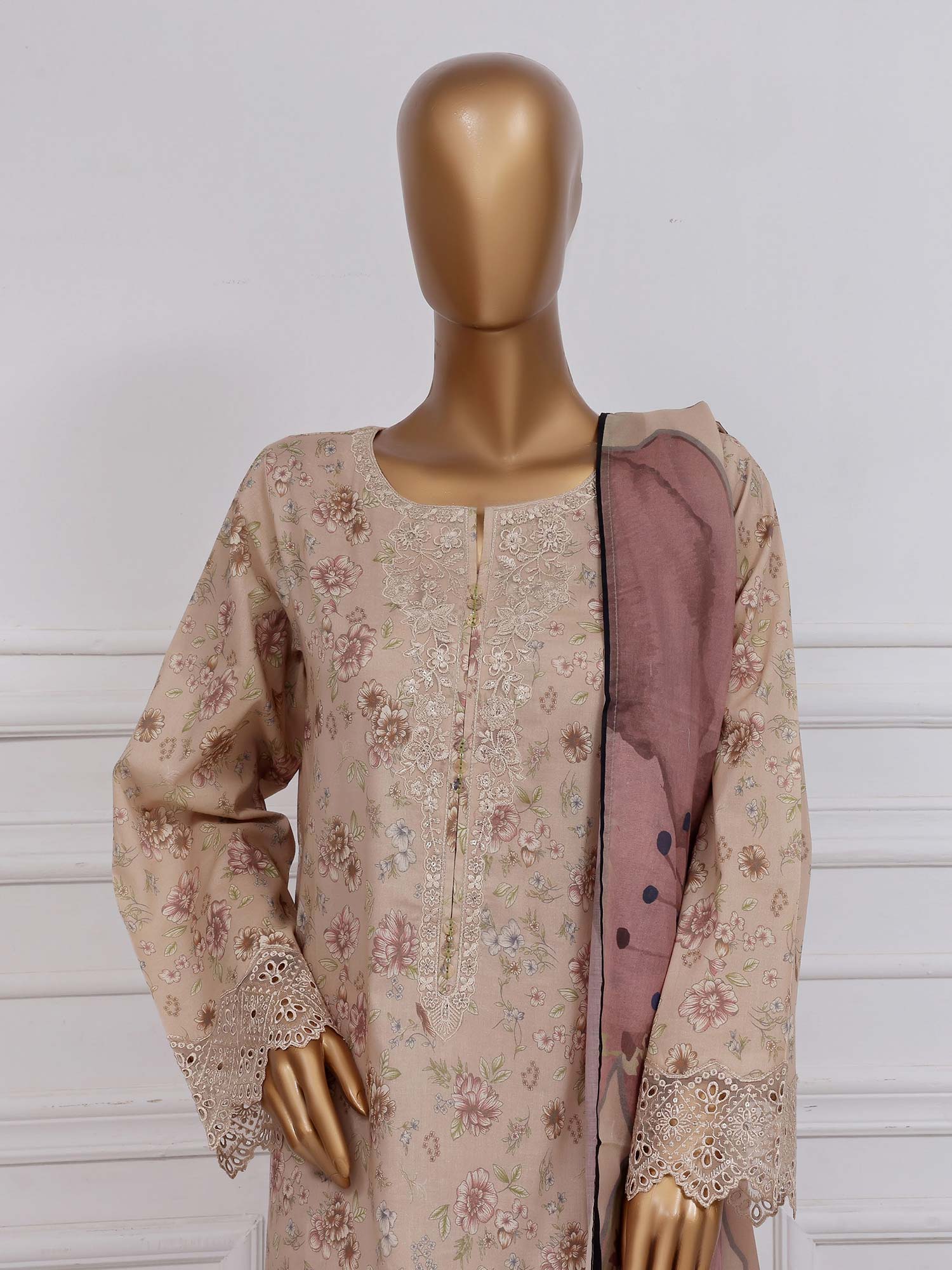 Sadabahar "Raya" Embroidered Lawn 3-Piece Suit - Beige