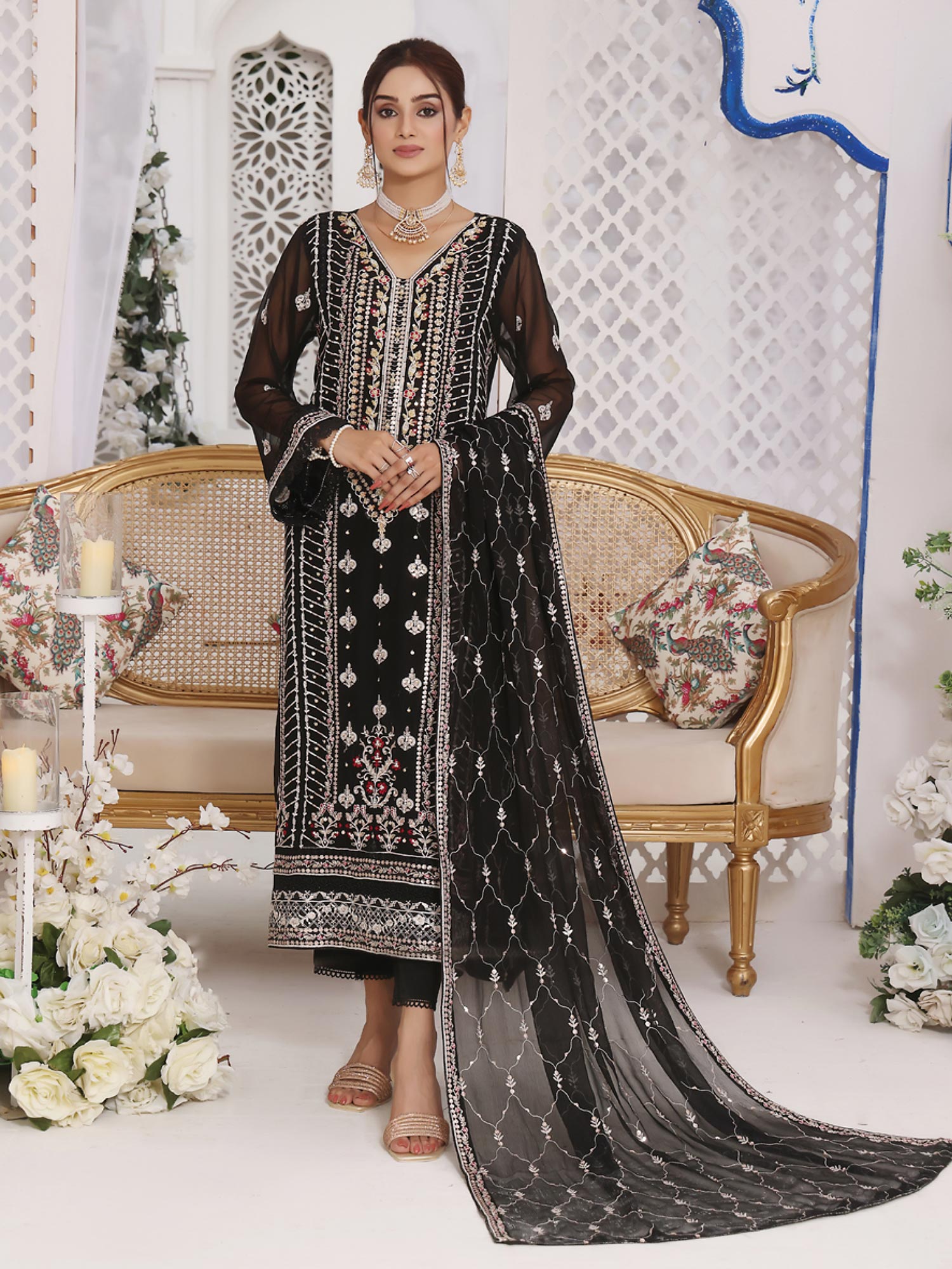 Wardah Uzair Luxury Pret Embroidered Chiffon Suit - Black