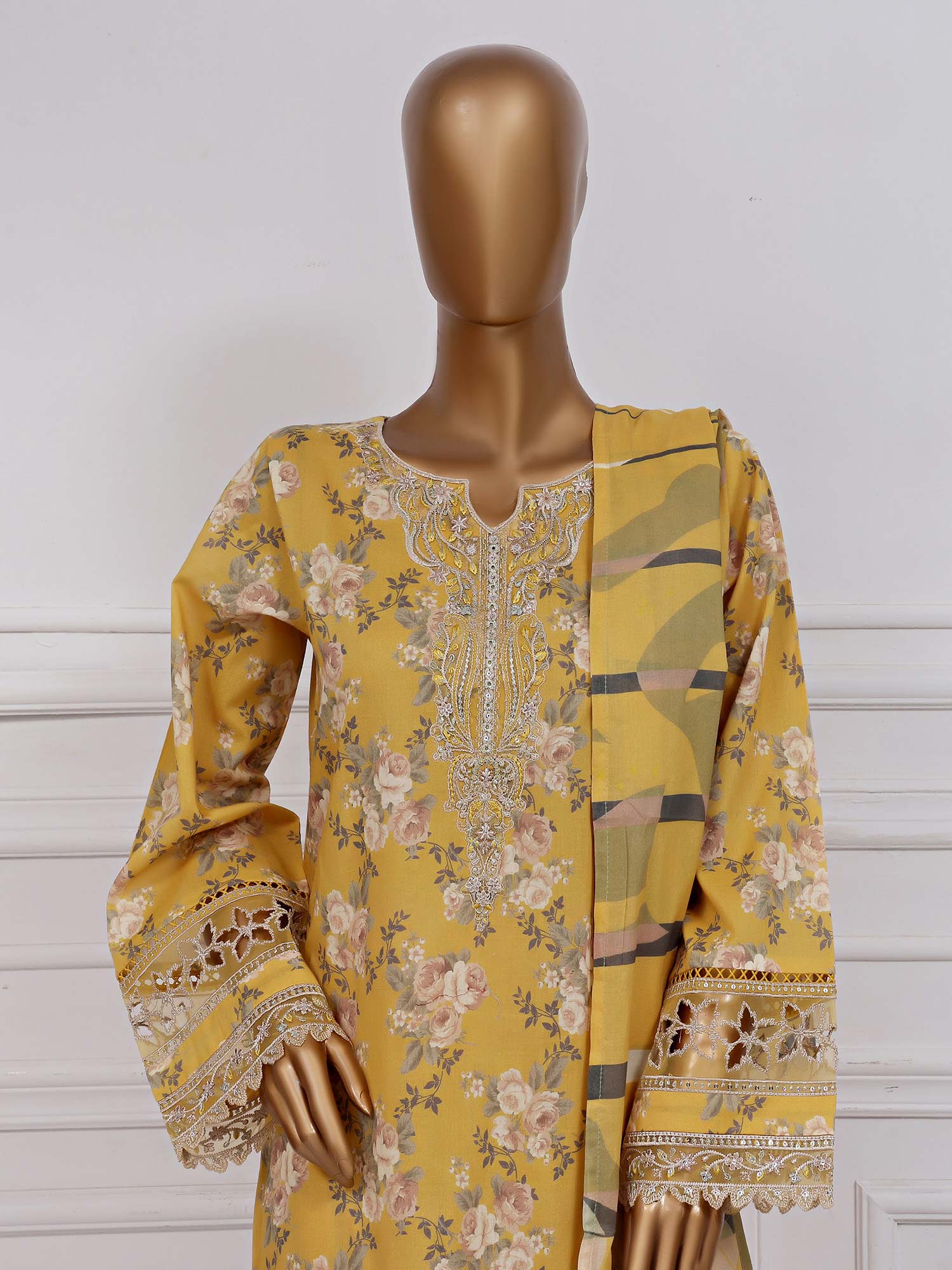 Sadabahar "Raya" Embroidered Lawn 3-Piece Suit - Yellow