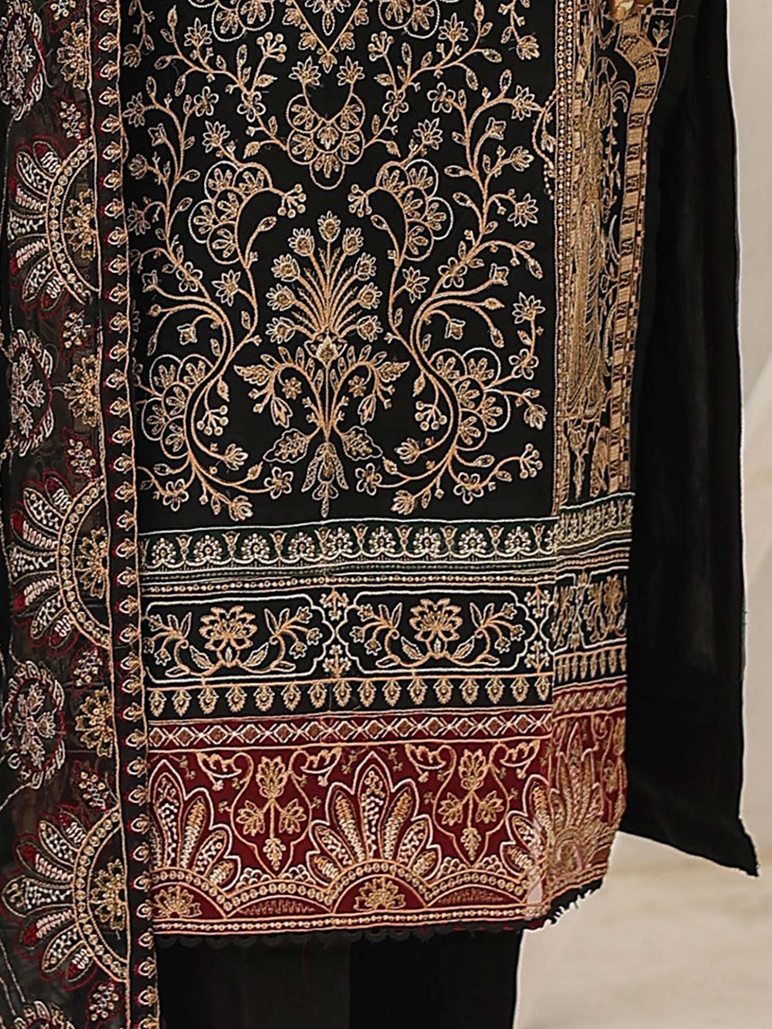 Bin Saeed Luxury Embroidered Organza Suit - Black