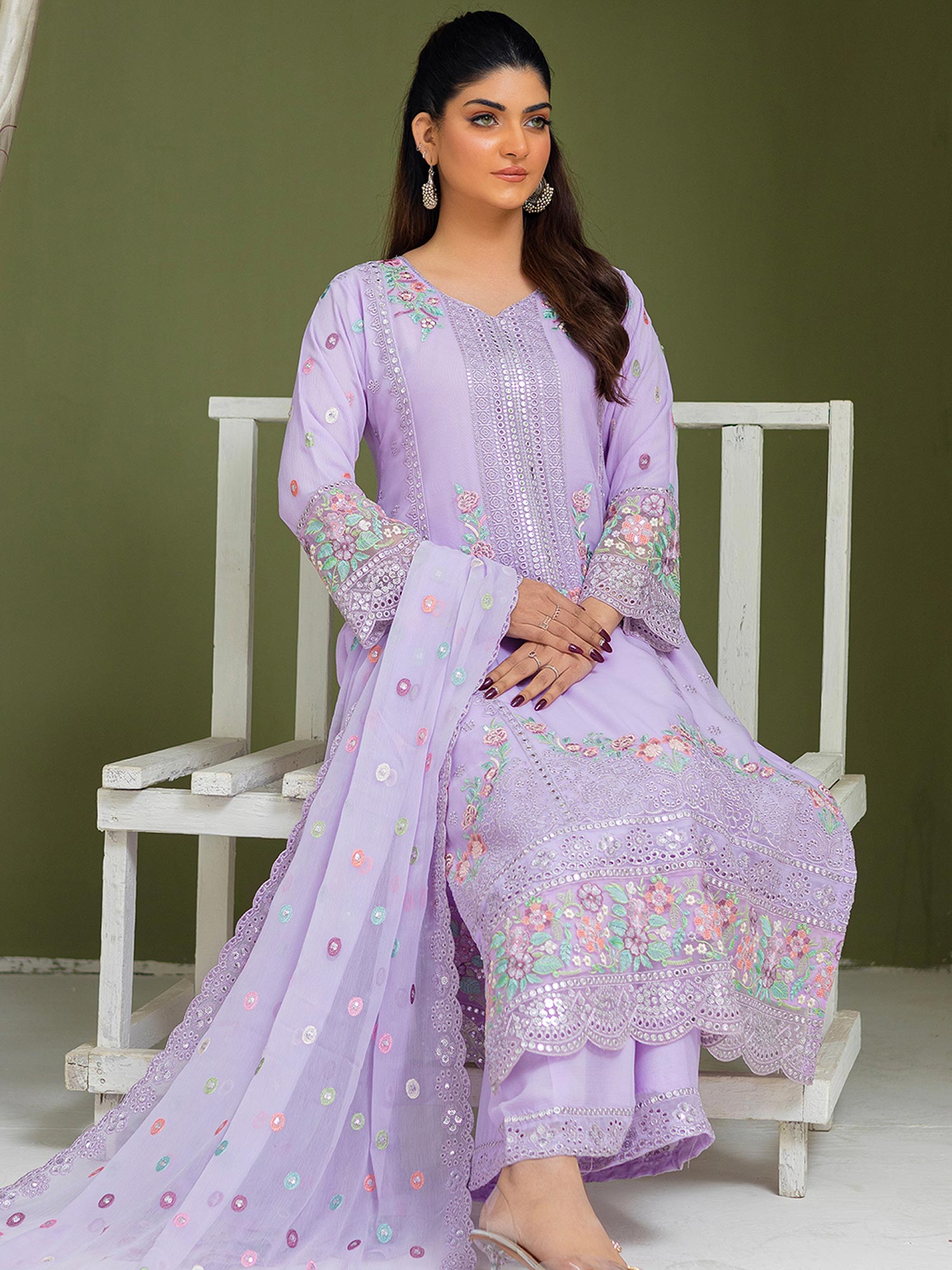Luxury Embroidered Chiffon Suit (Vol.01) - Lilac
