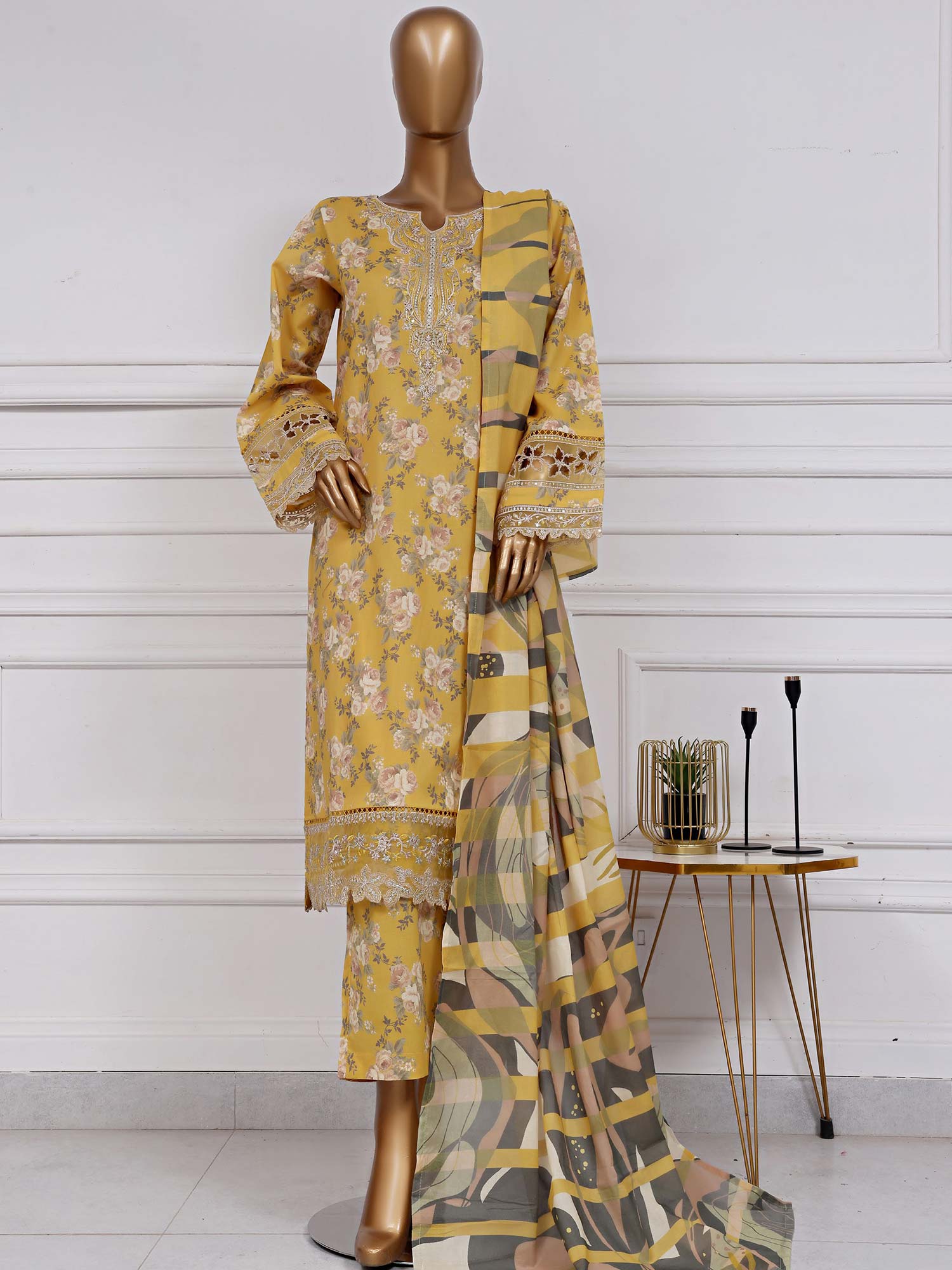 Sadabahar "Raya" Embroidered Lawn 3-Piece Suit - Yellow