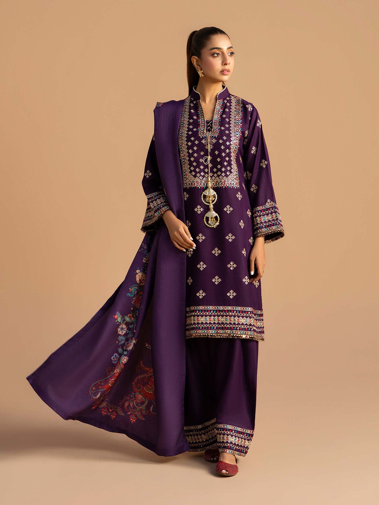Raniya.H "Aura" Embroidered Winter Dhanak Suit - Purple