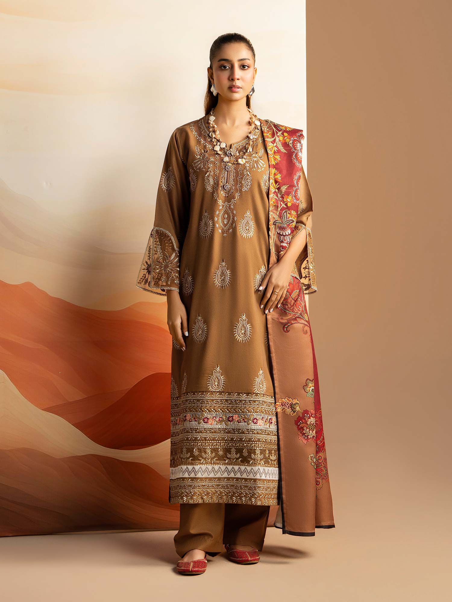 Raniya.H "Aura" Embroidered Winter Dhanak Suit - Brown