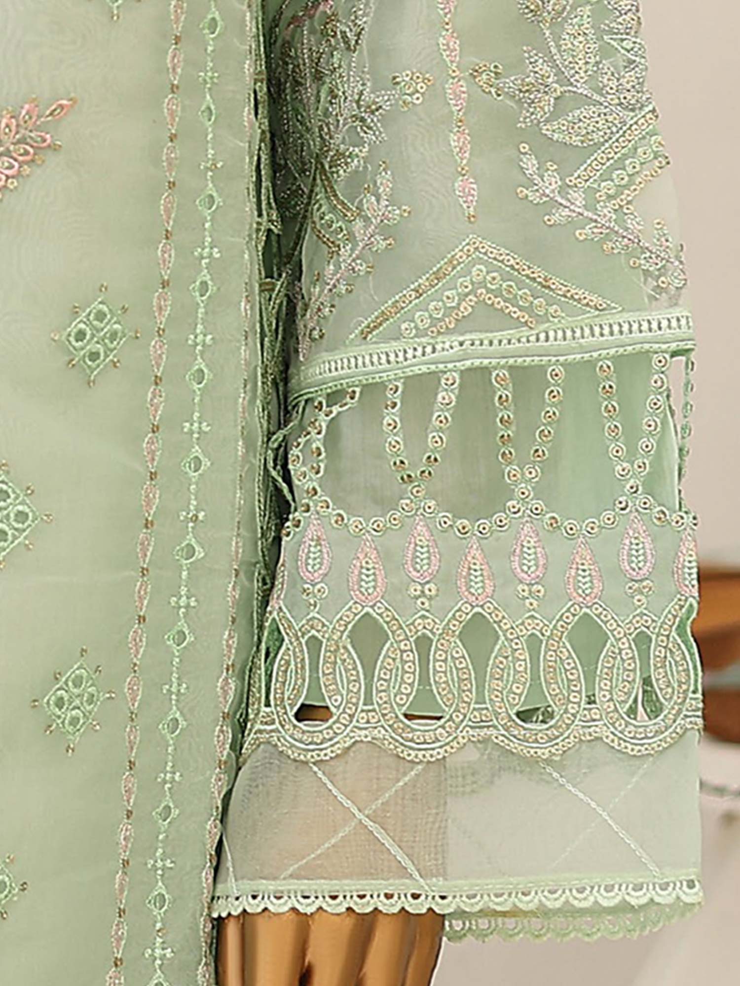 Bin Saeed Luxury Embroidered Organza Suit - Mint Green