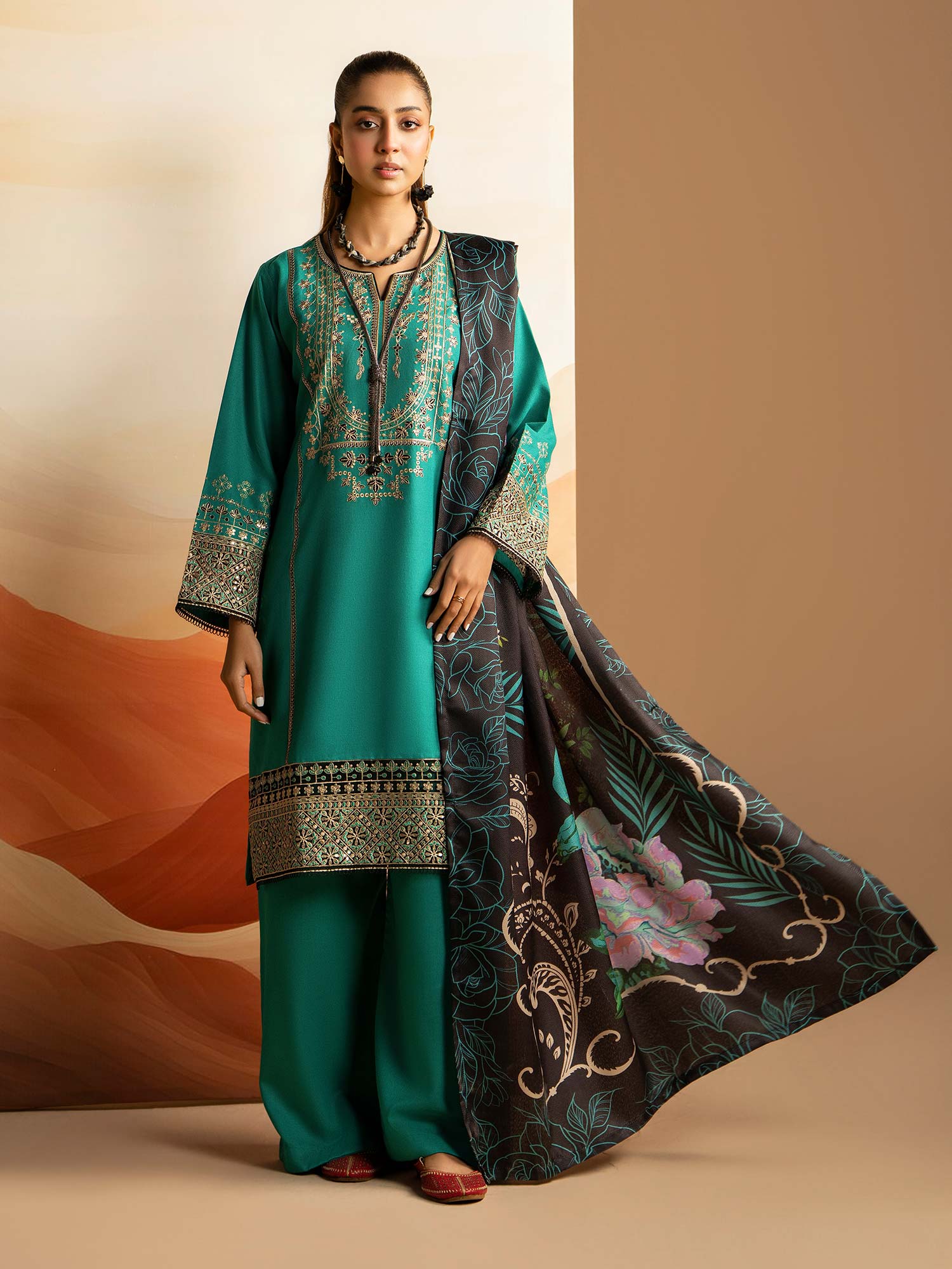 Raniya.H "Aura" Embroidered Winter Dhanak Suit - Teal