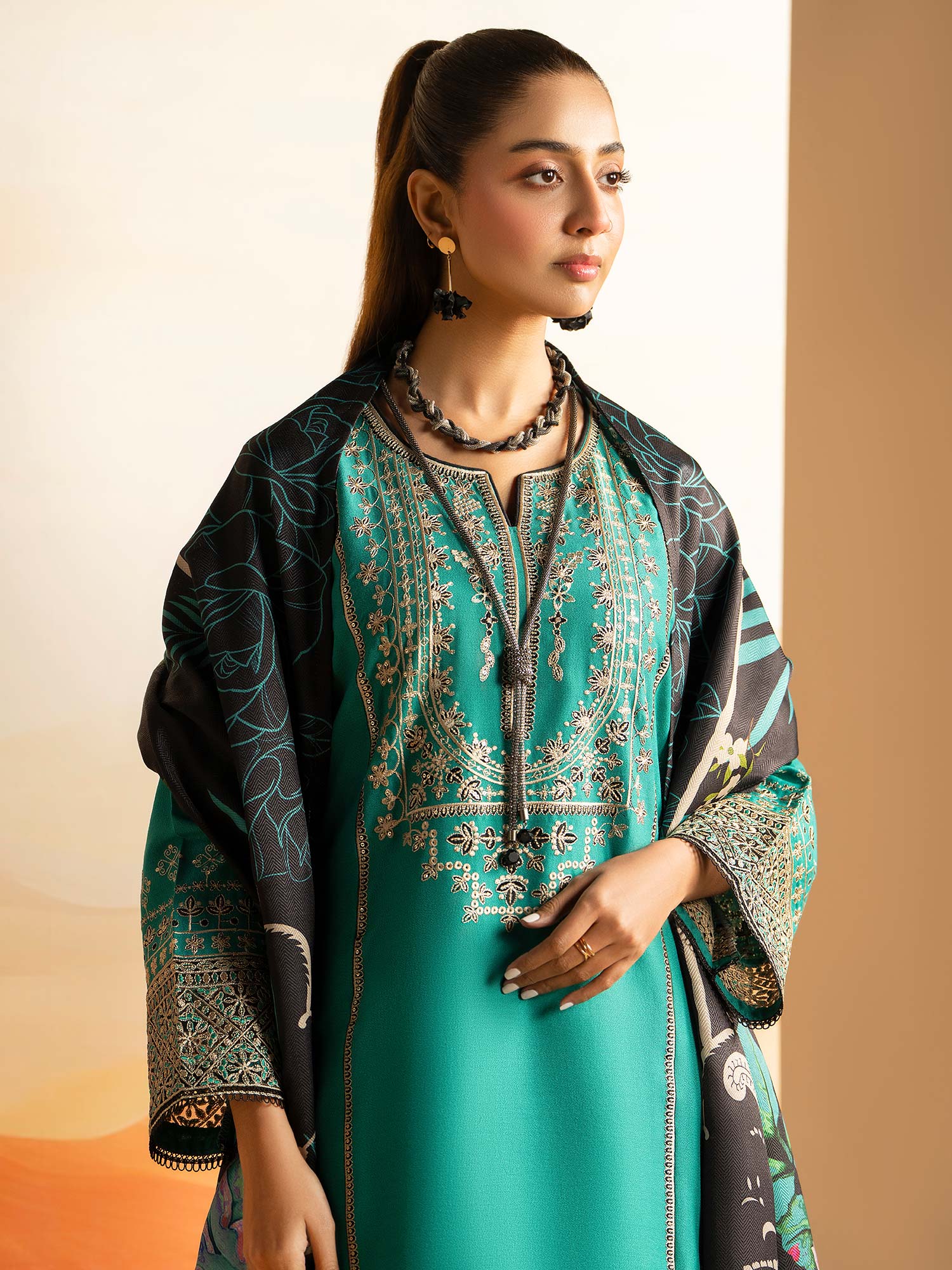 Raniya.H "Aura" Embroidered Winter Dhanak Suit - Teal