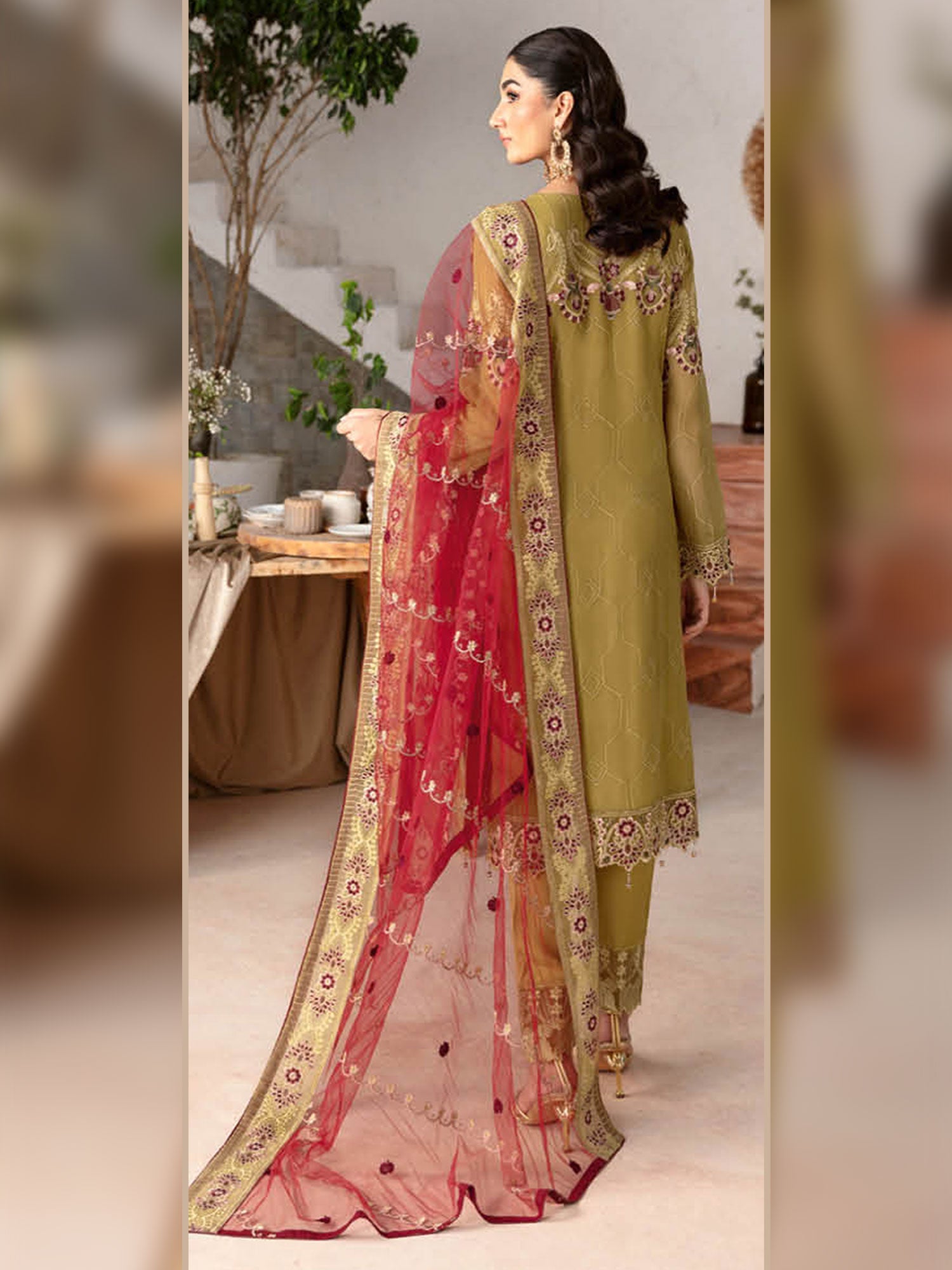 Ramsha "Rangoon" Luxury Chiffon 3-Piece Suit - Mehndi (D1203)